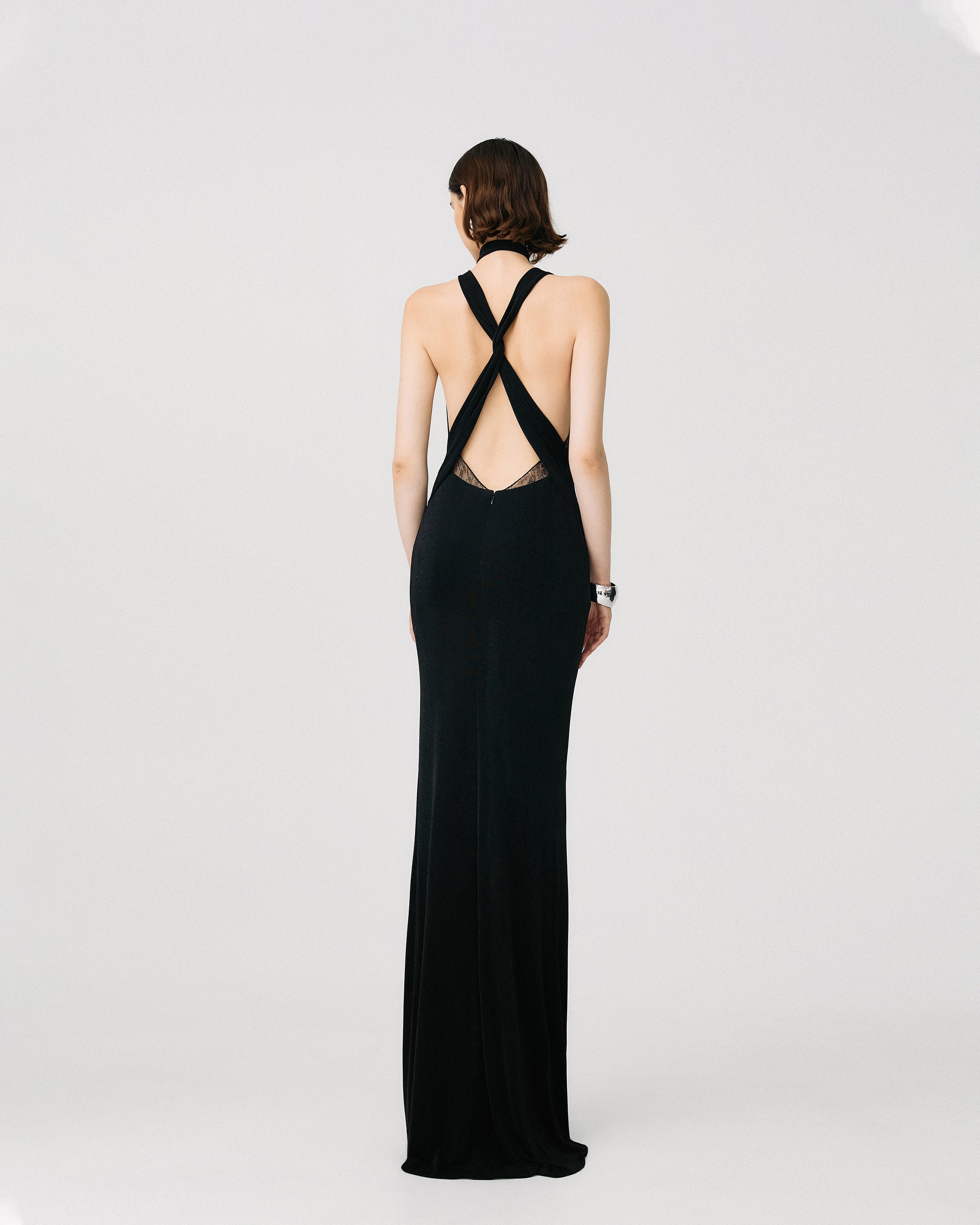 Lace-Trimmed Jersey Gown