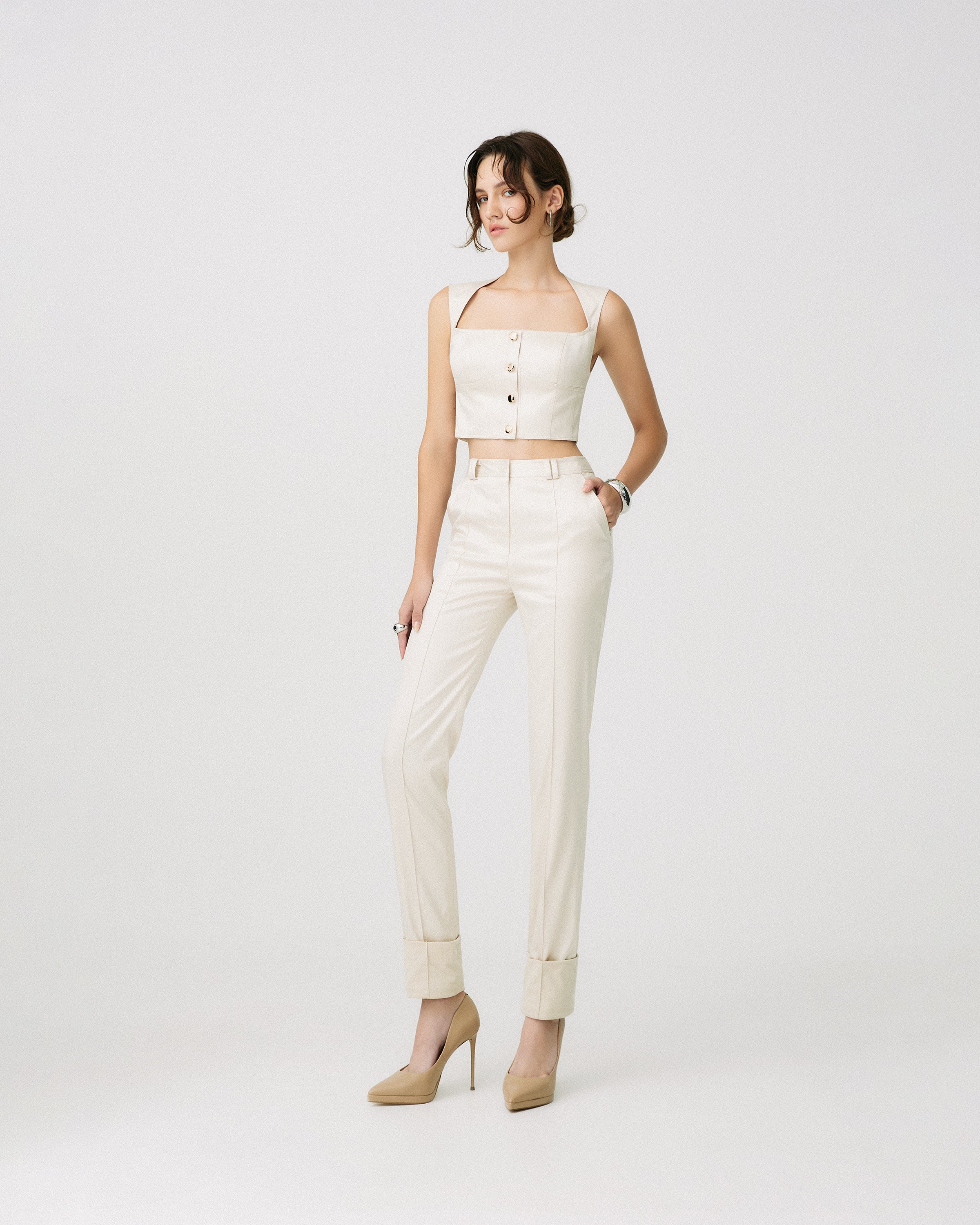 Exposed Cuff Straight-Leg Pants