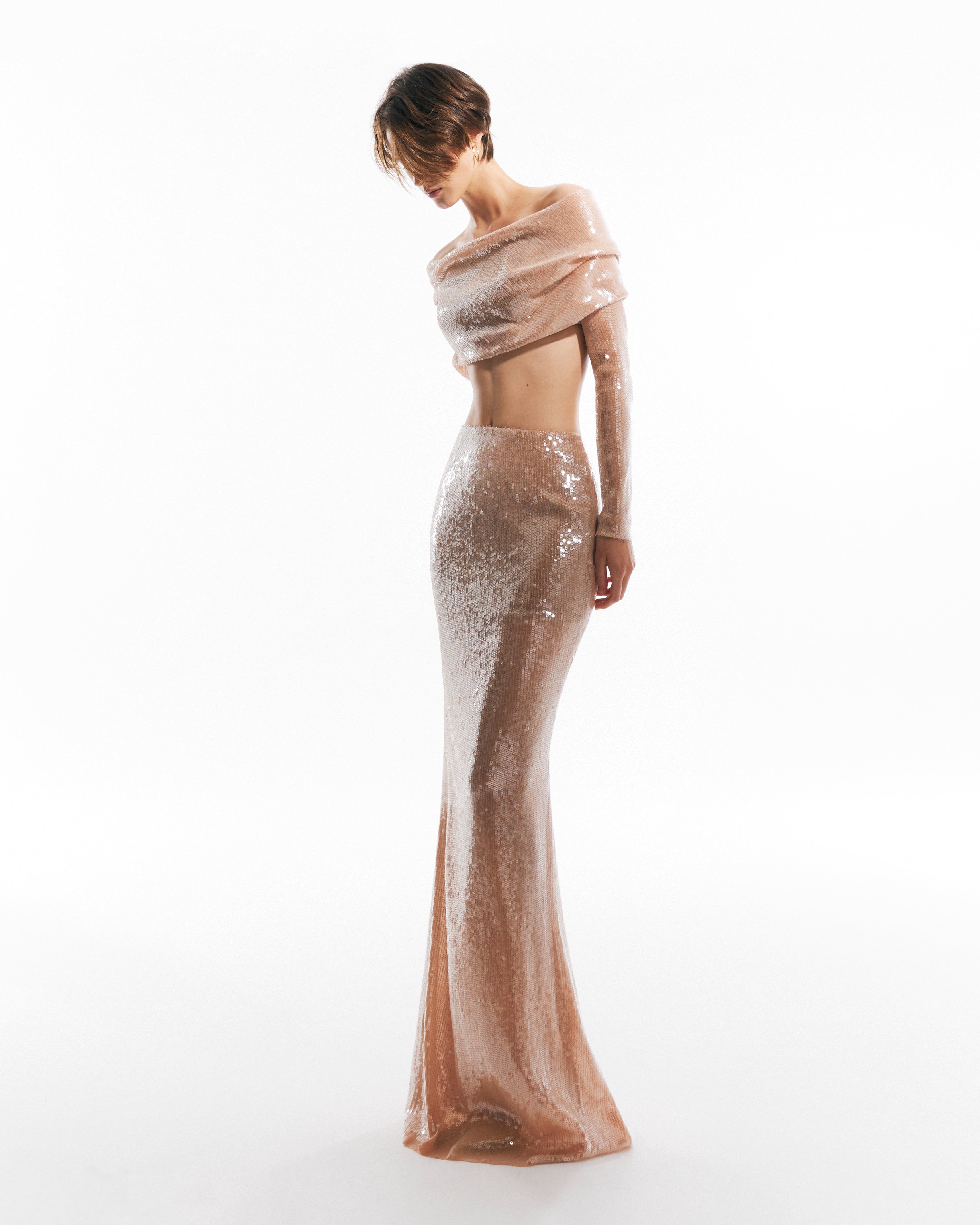 Sequin Off-Shoulder Evening Look