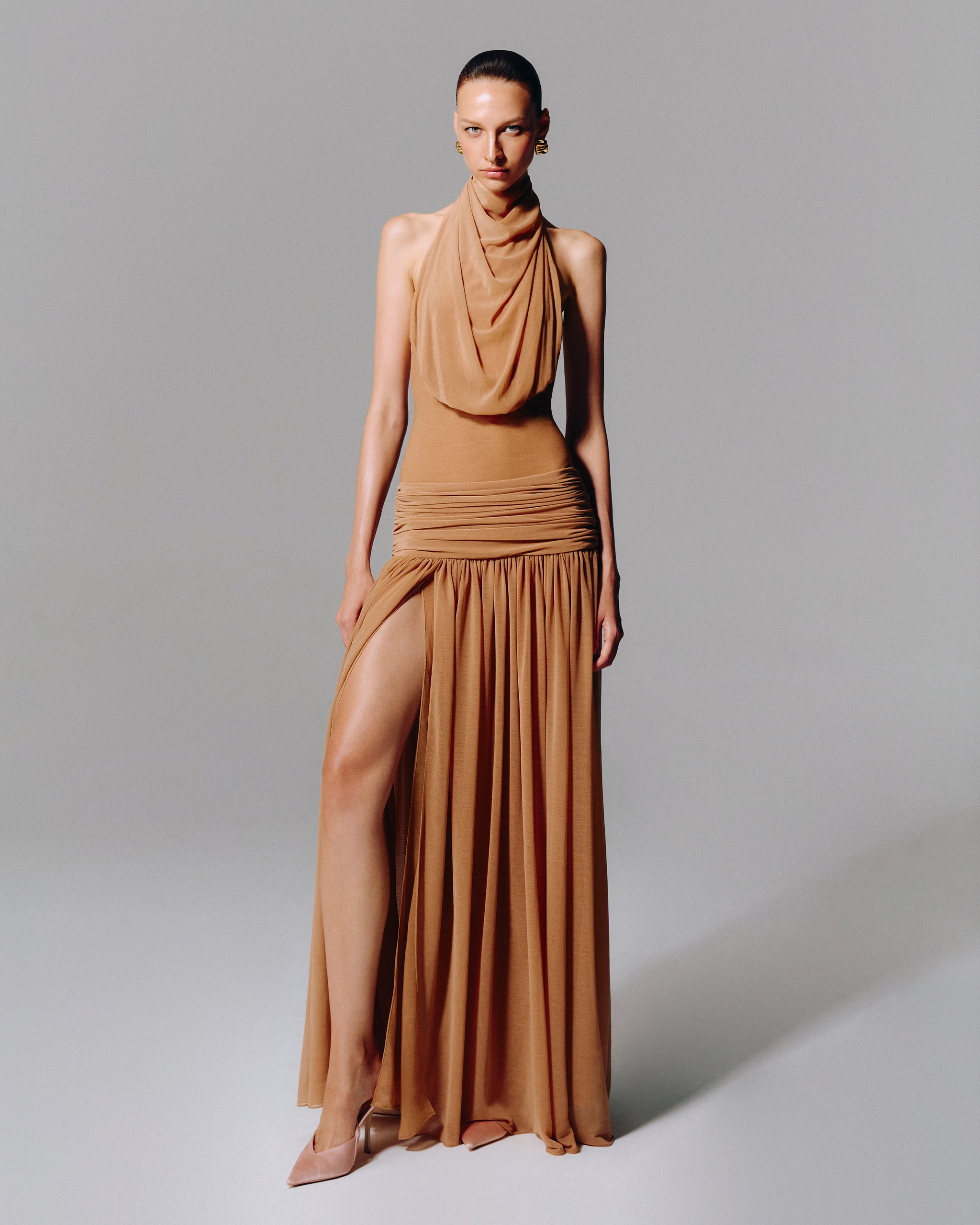 Halter Neck Wrap Maxi Dress with Tie Detail