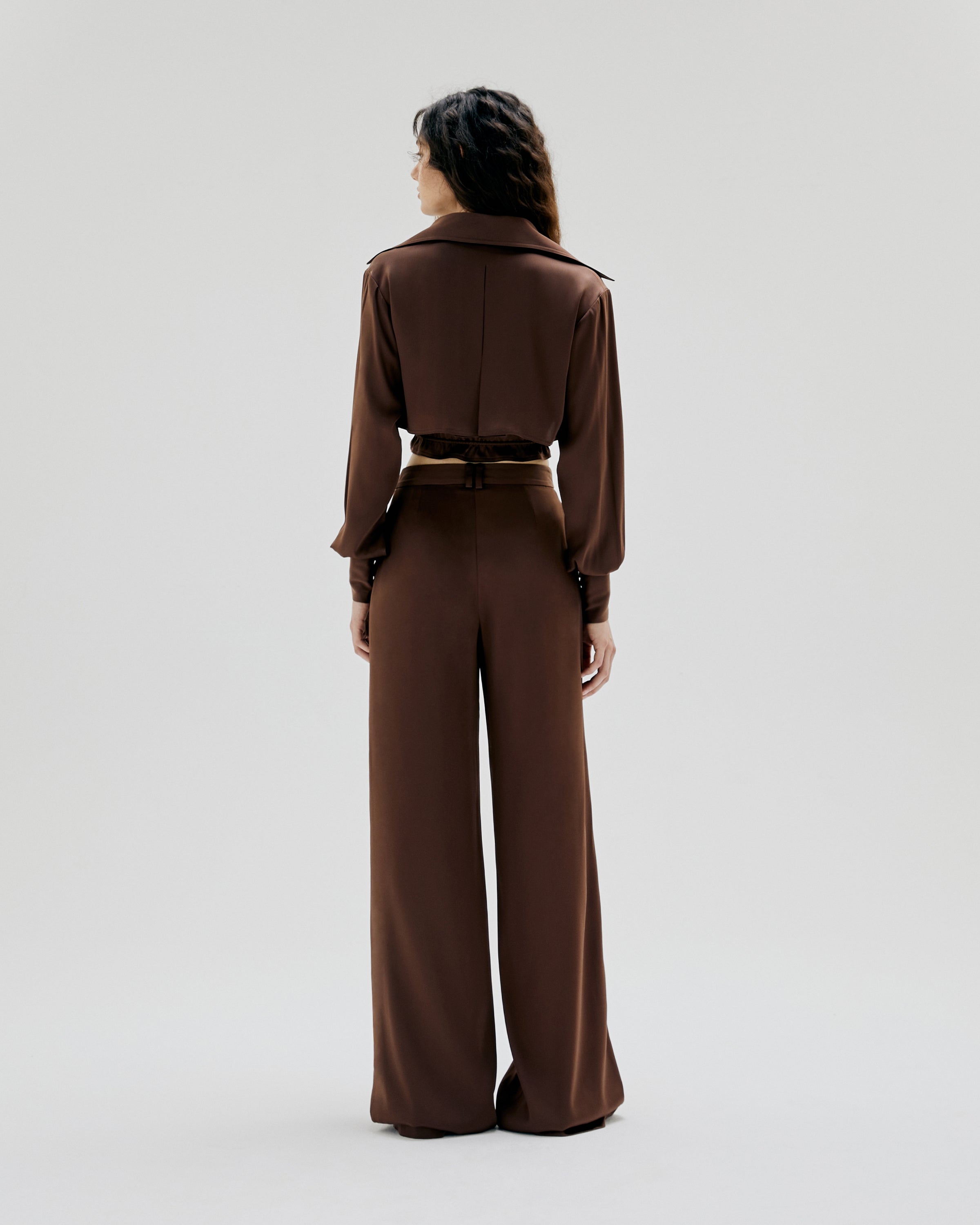 TWILL PLEATED FLANNEL WIDE-LEG PANTS