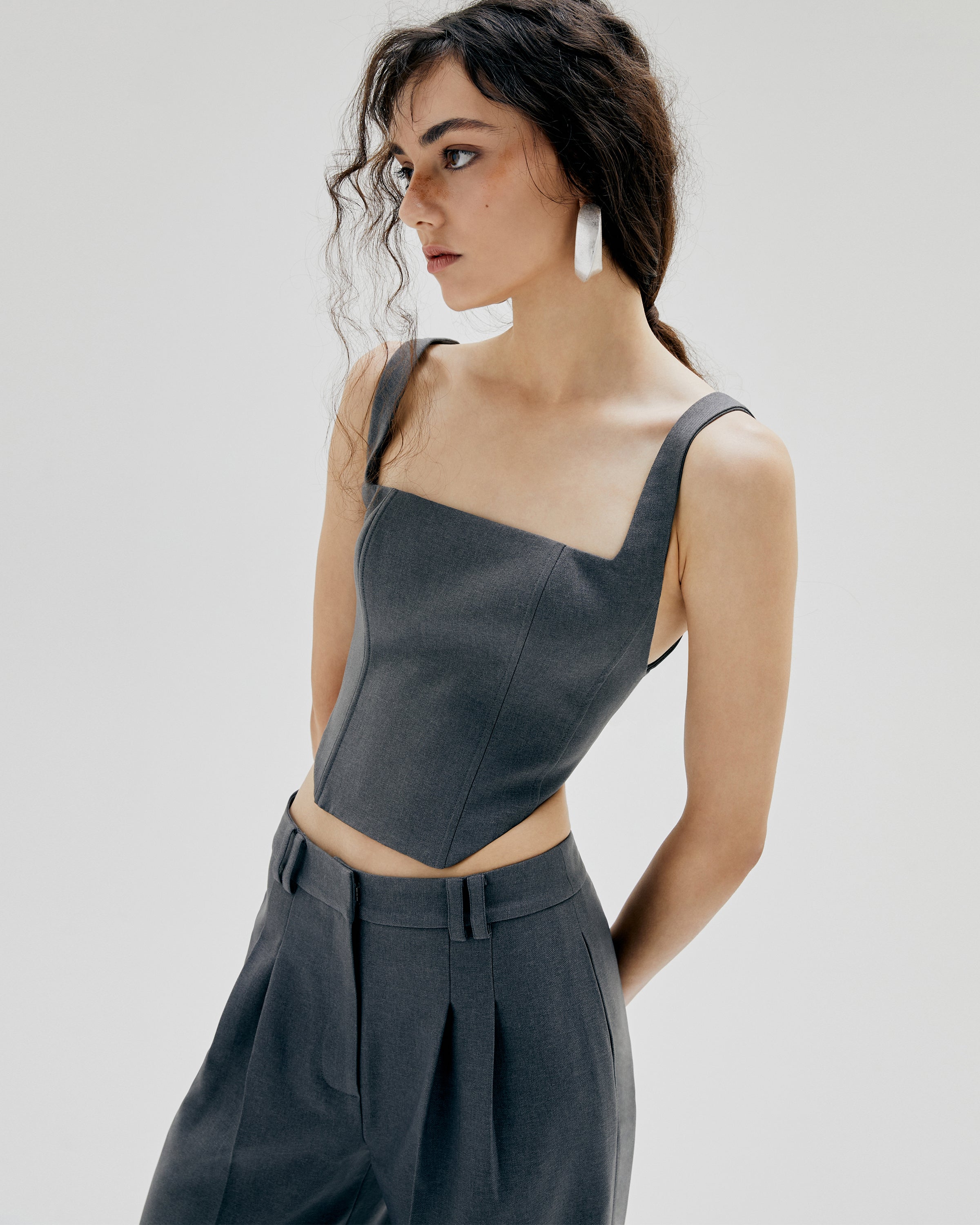 CROPPED TWILL STRAP CORSET TOP