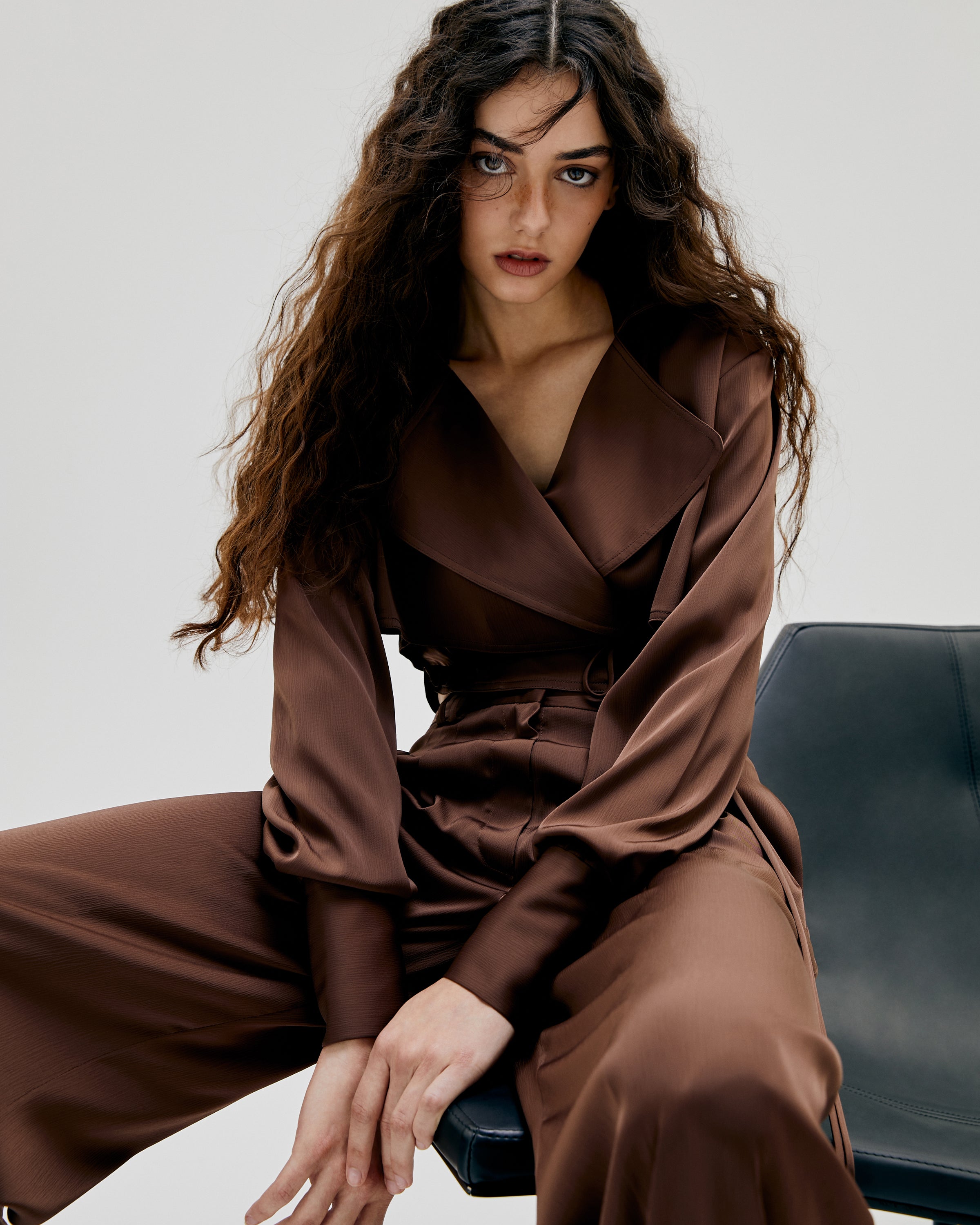 TIE-DETAIL WRAP CRUSHED SATIN CROPPED TOP