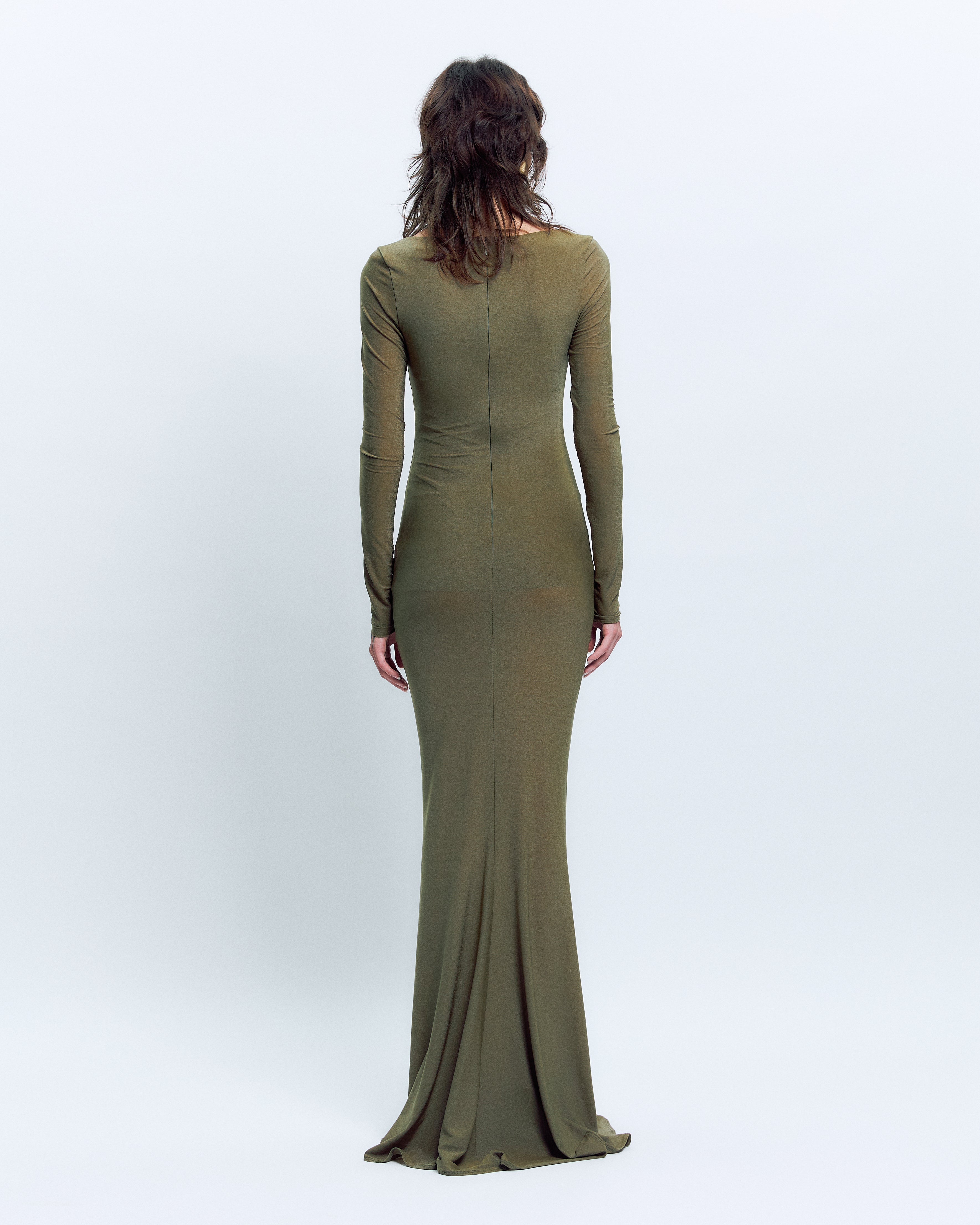 V-NECK RUCHED MAXI DRESS