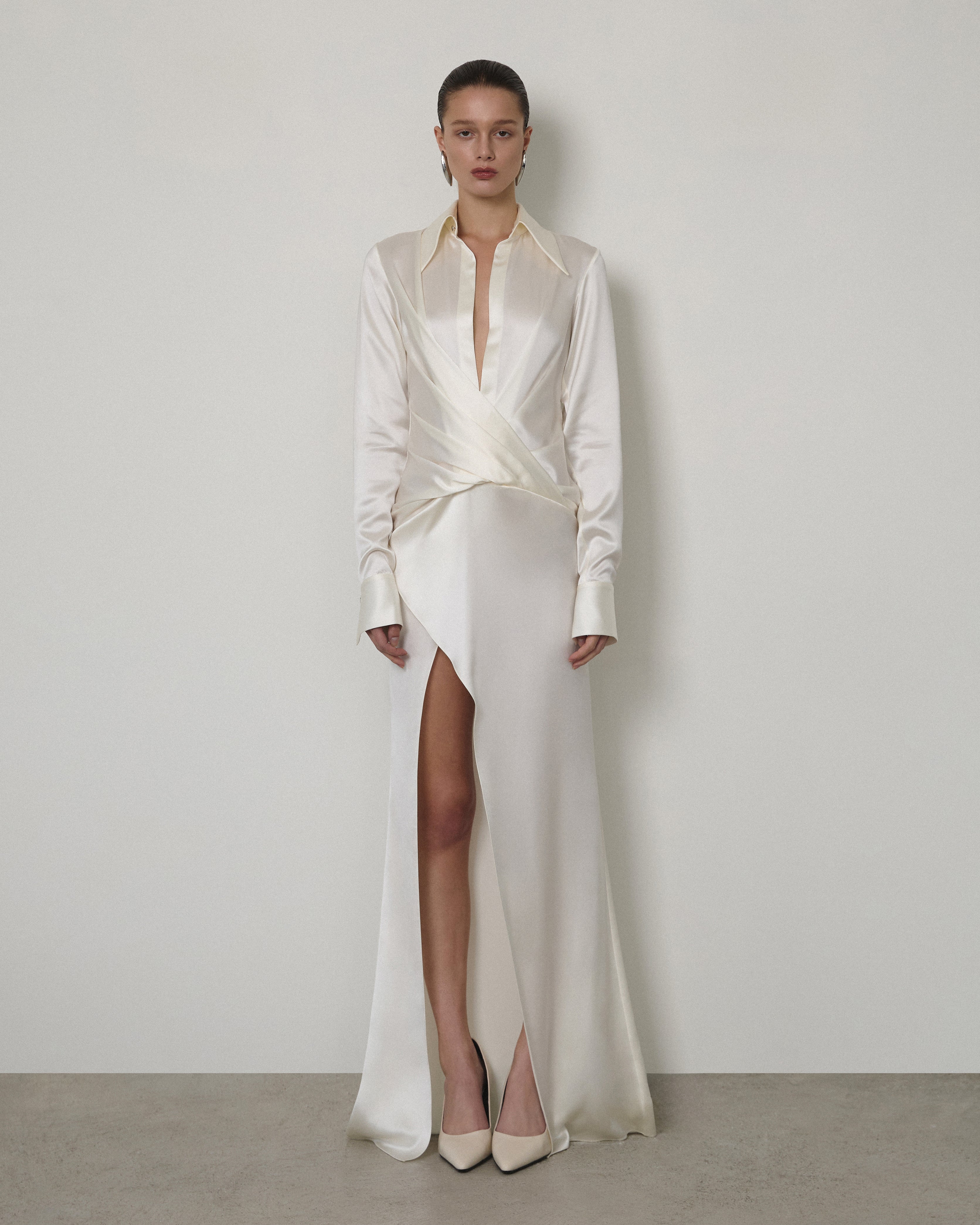 LONG-SLEEVE COLLARED SHIRT DRESS