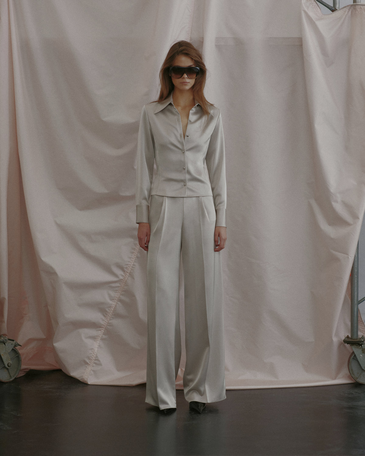 Wide-Leg Satin Trousers