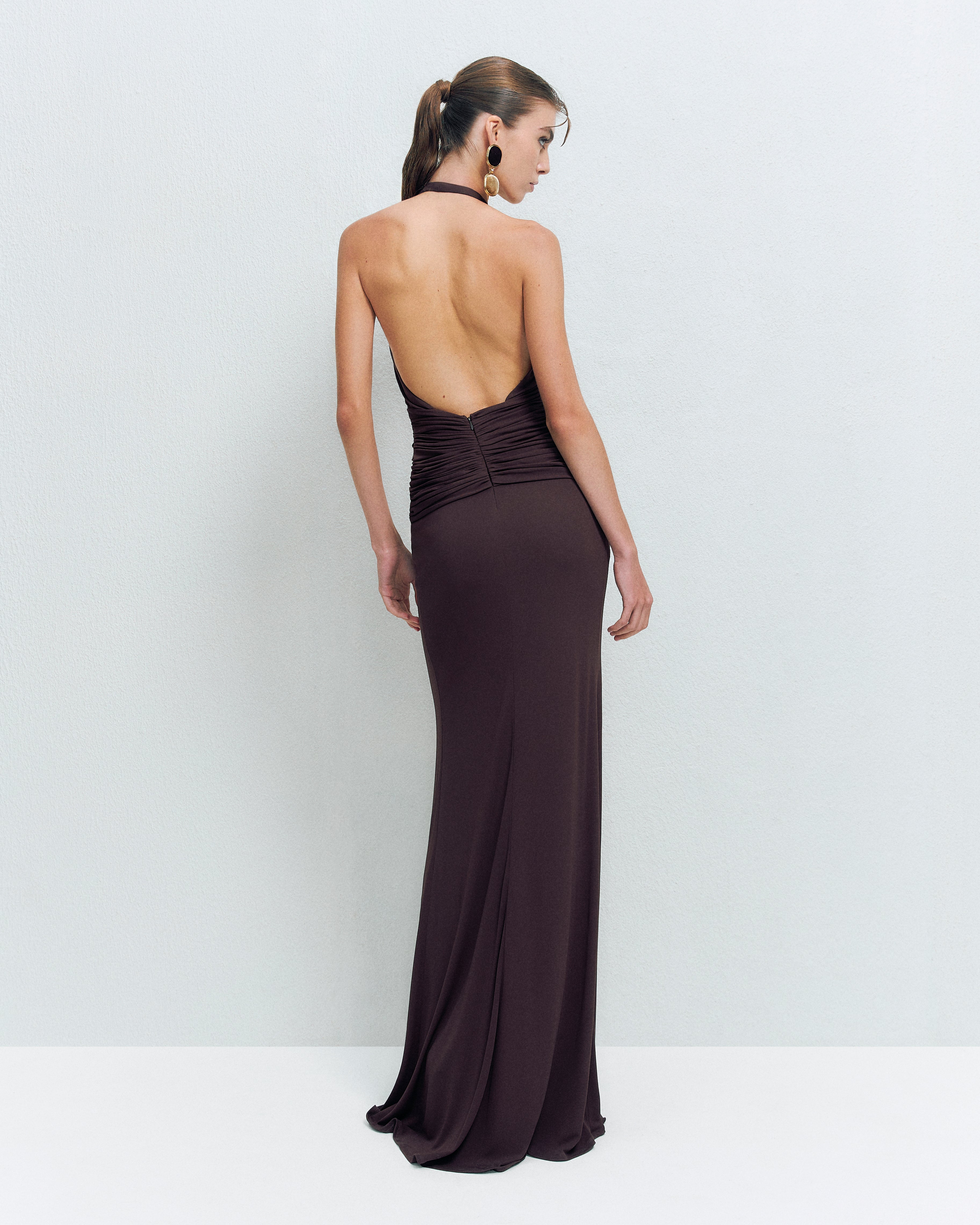 DEEP V-NECK DRAPE MAXI DRESS