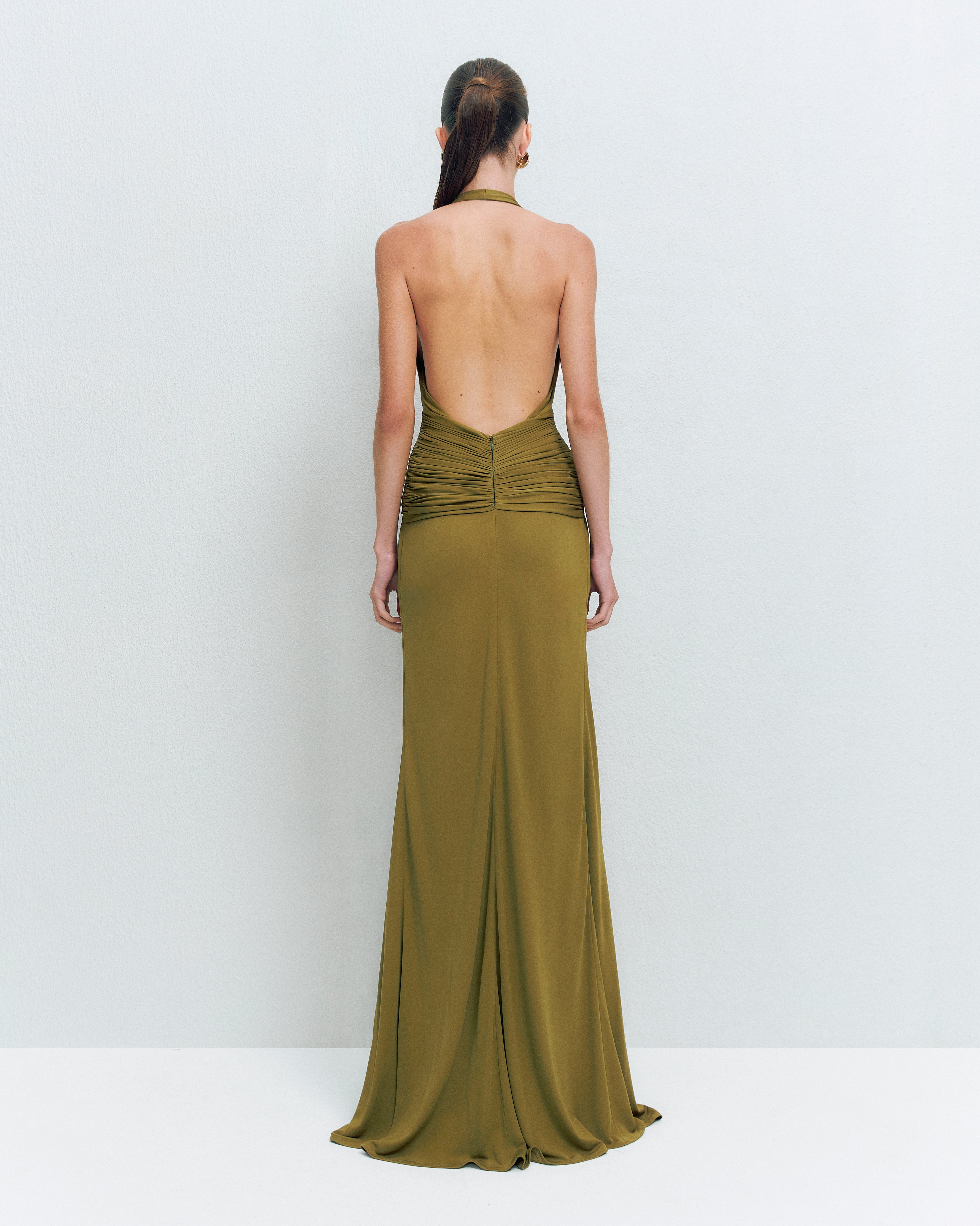 DEEP V-NECK DRAPE MAXI DRESS