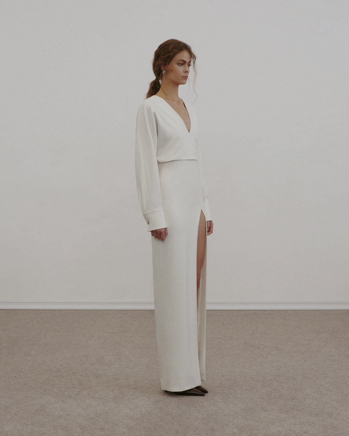 Sculpted Twill Maxi Gown
