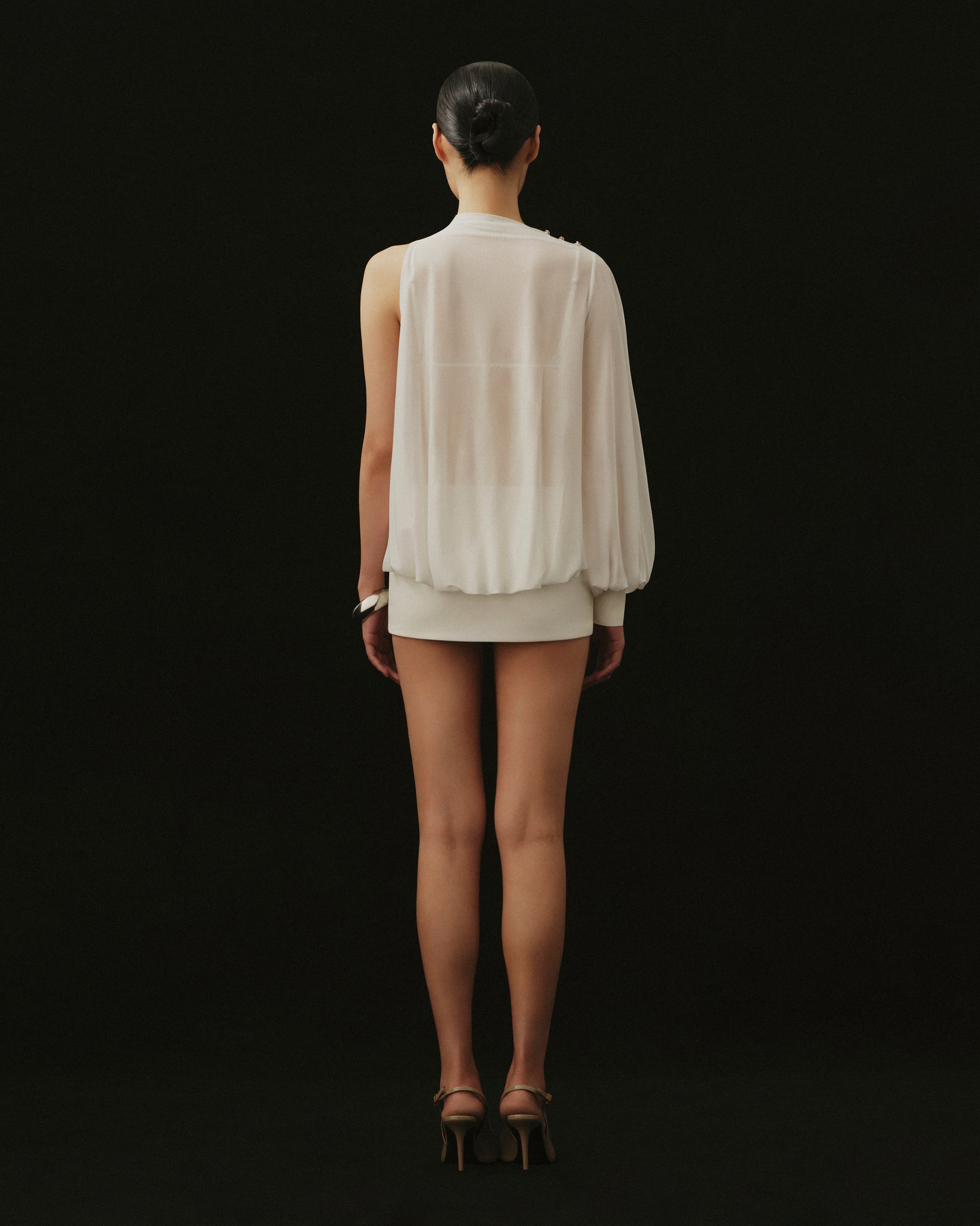 SHEER DRAPE MINI DRESS