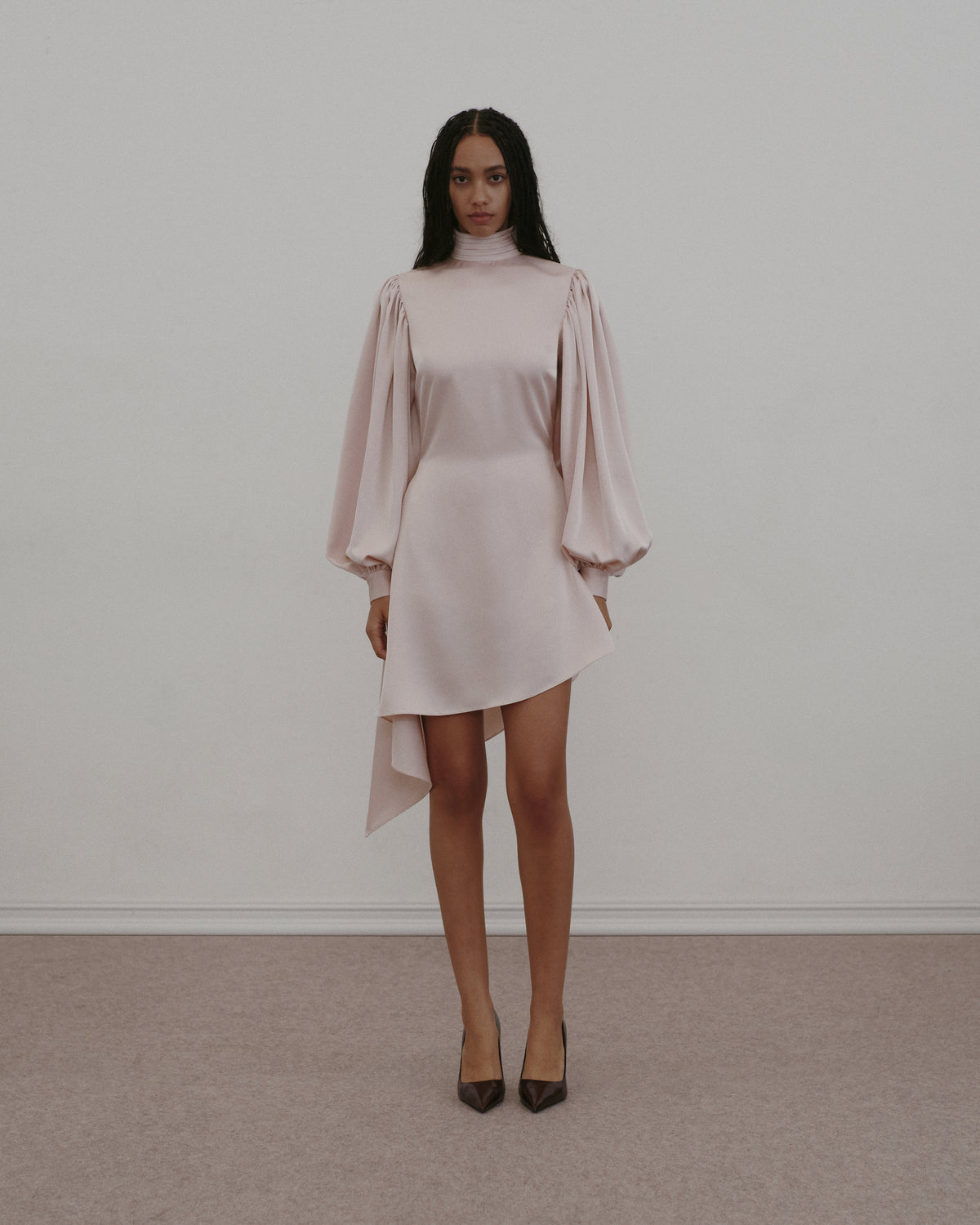 Draped Satin Mini Dress