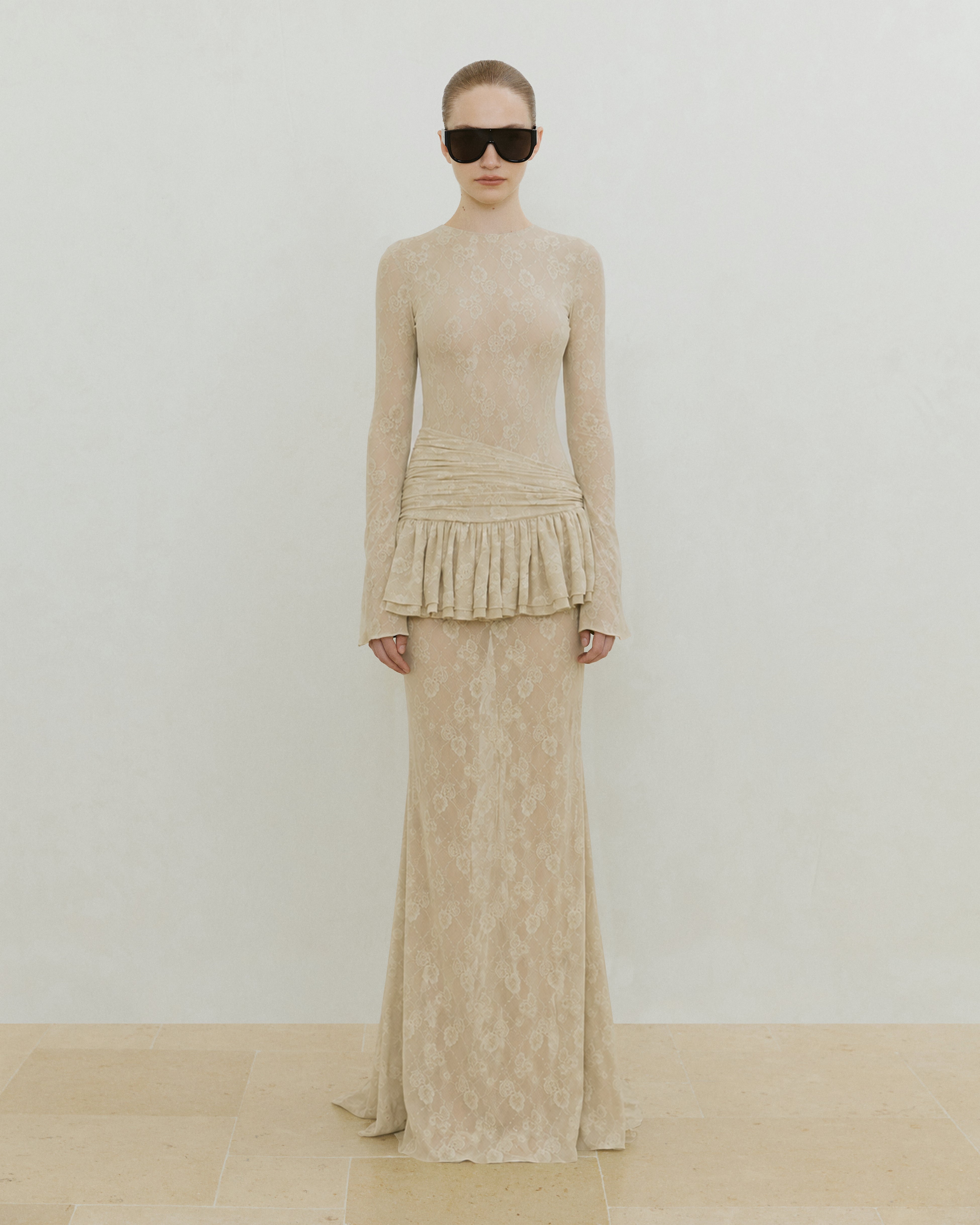 JERSEY LACE LONG-SLEEVE GOWN