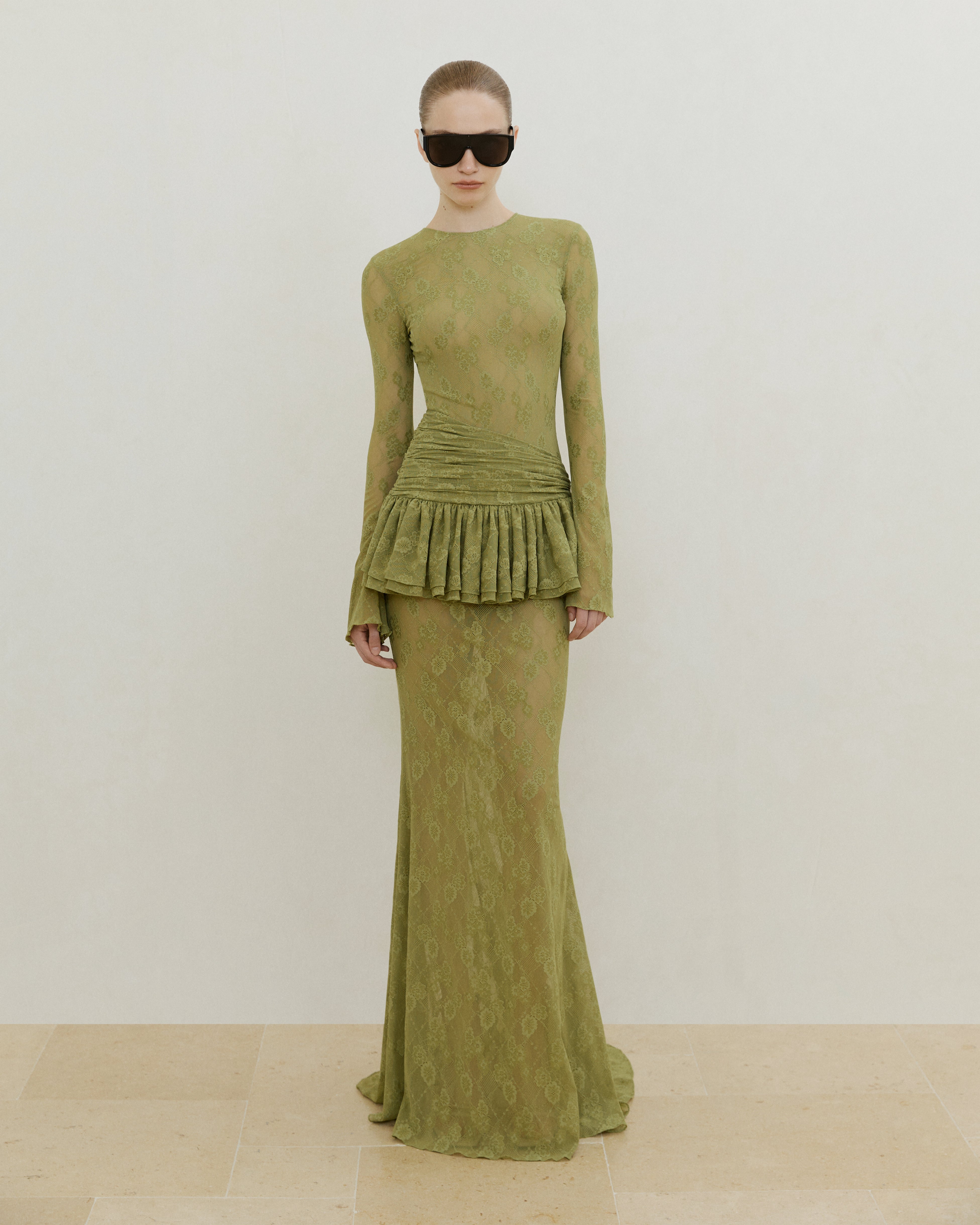 JERSEY LACE LONG-SLEEVE GOWN