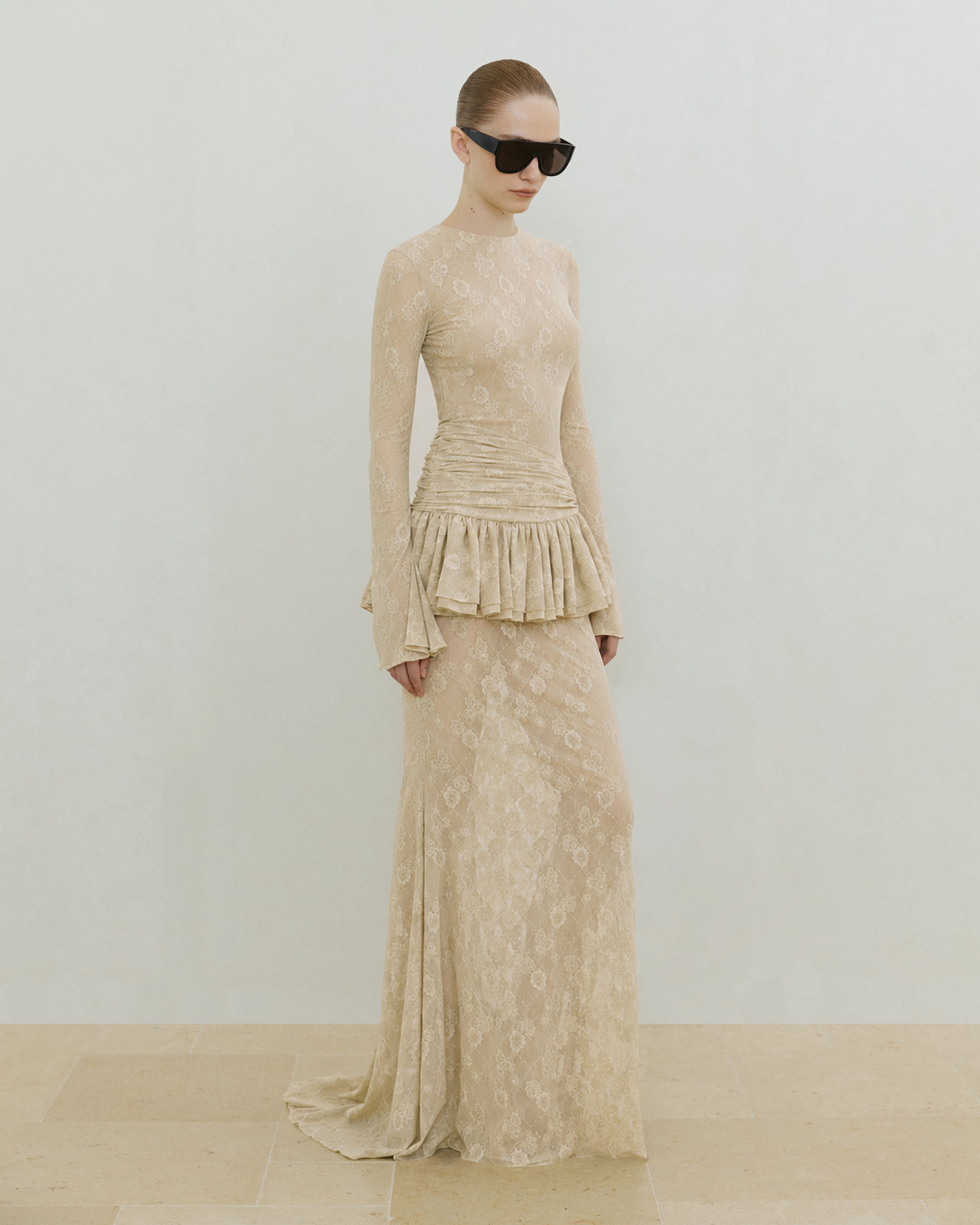 JERSEY LACE LONG-SLEEVE GOWN