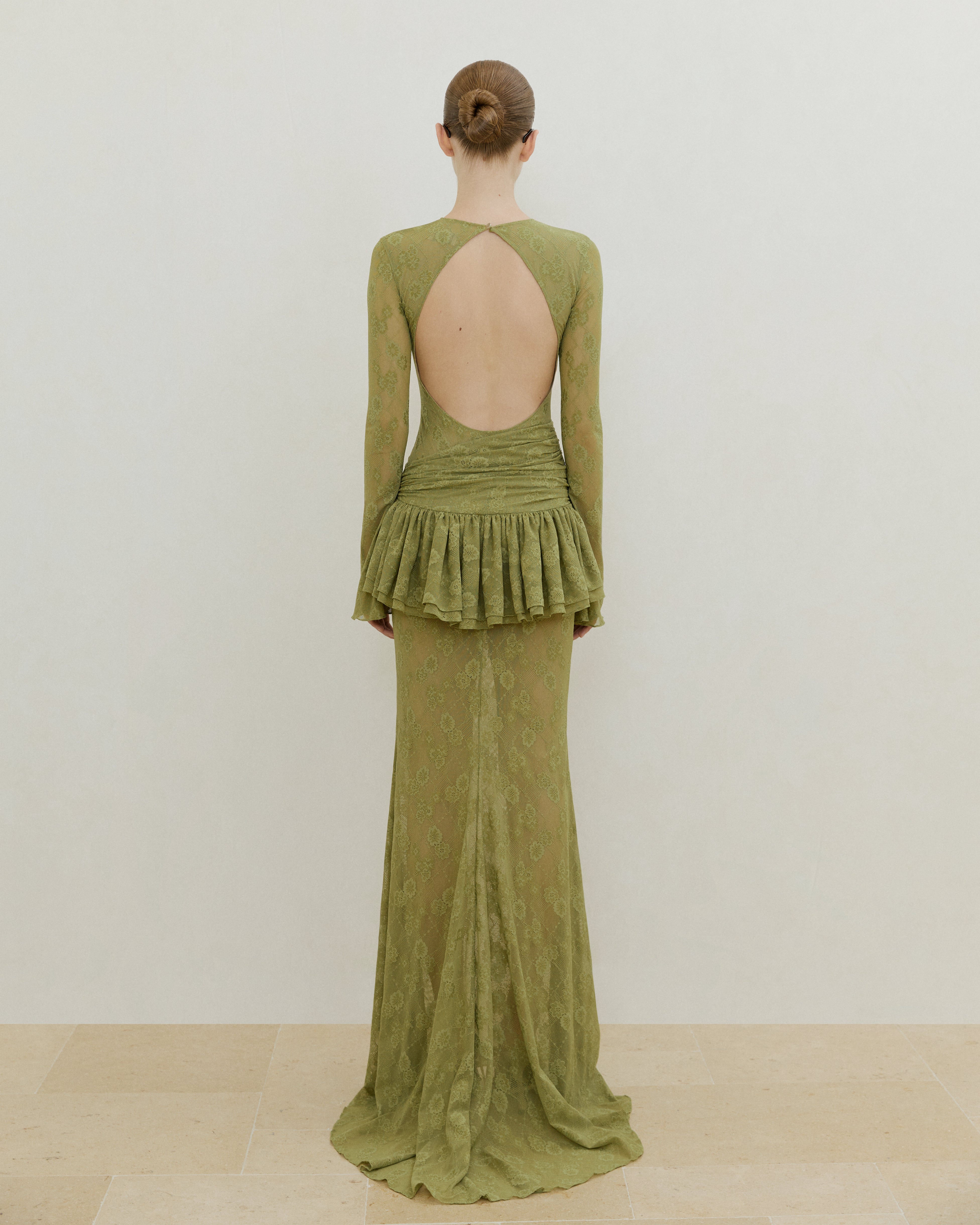 JERSEY LACE LONG-SLEEVE GOWN