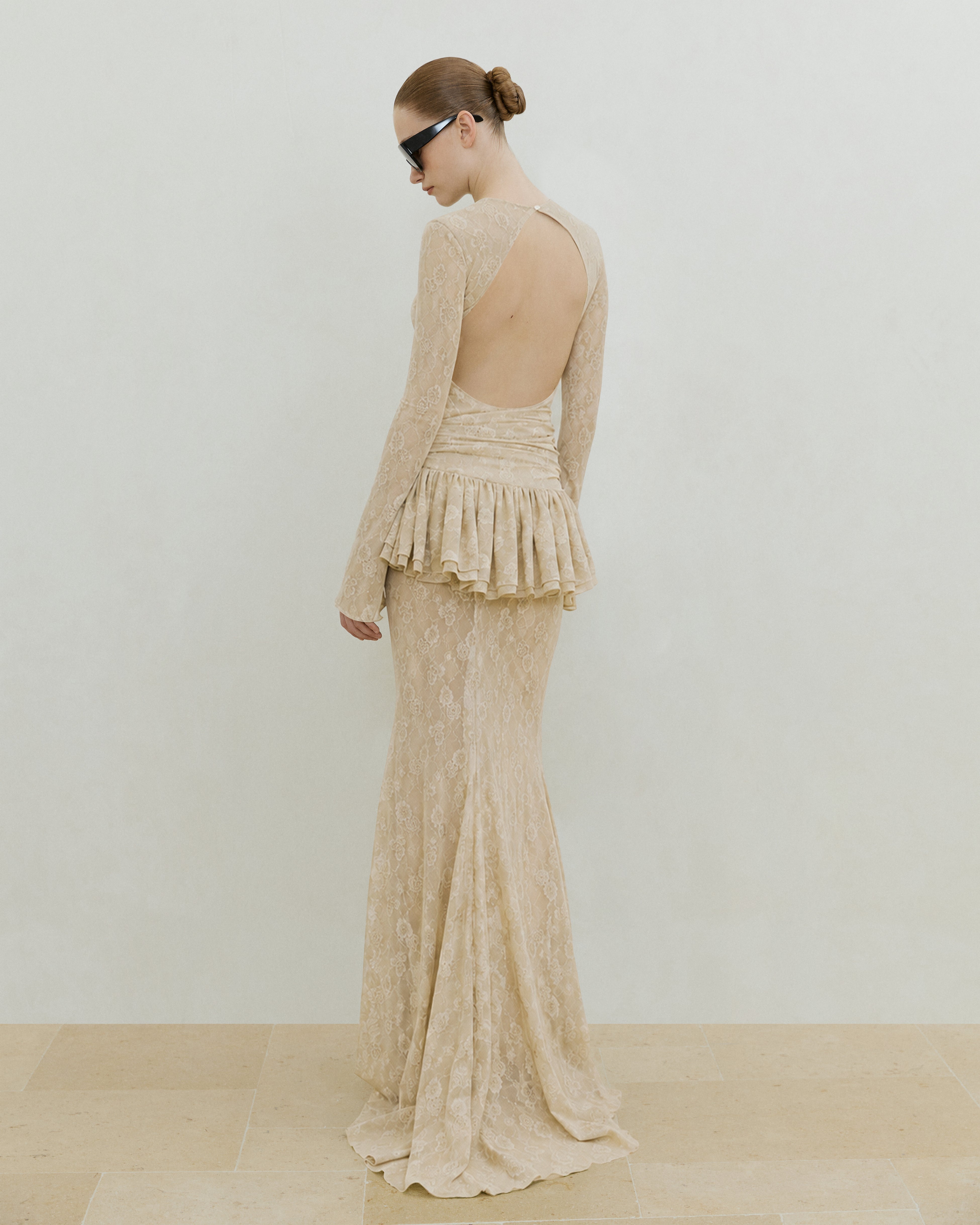 JERSEY LACE LONG-SLEEVE GOWN