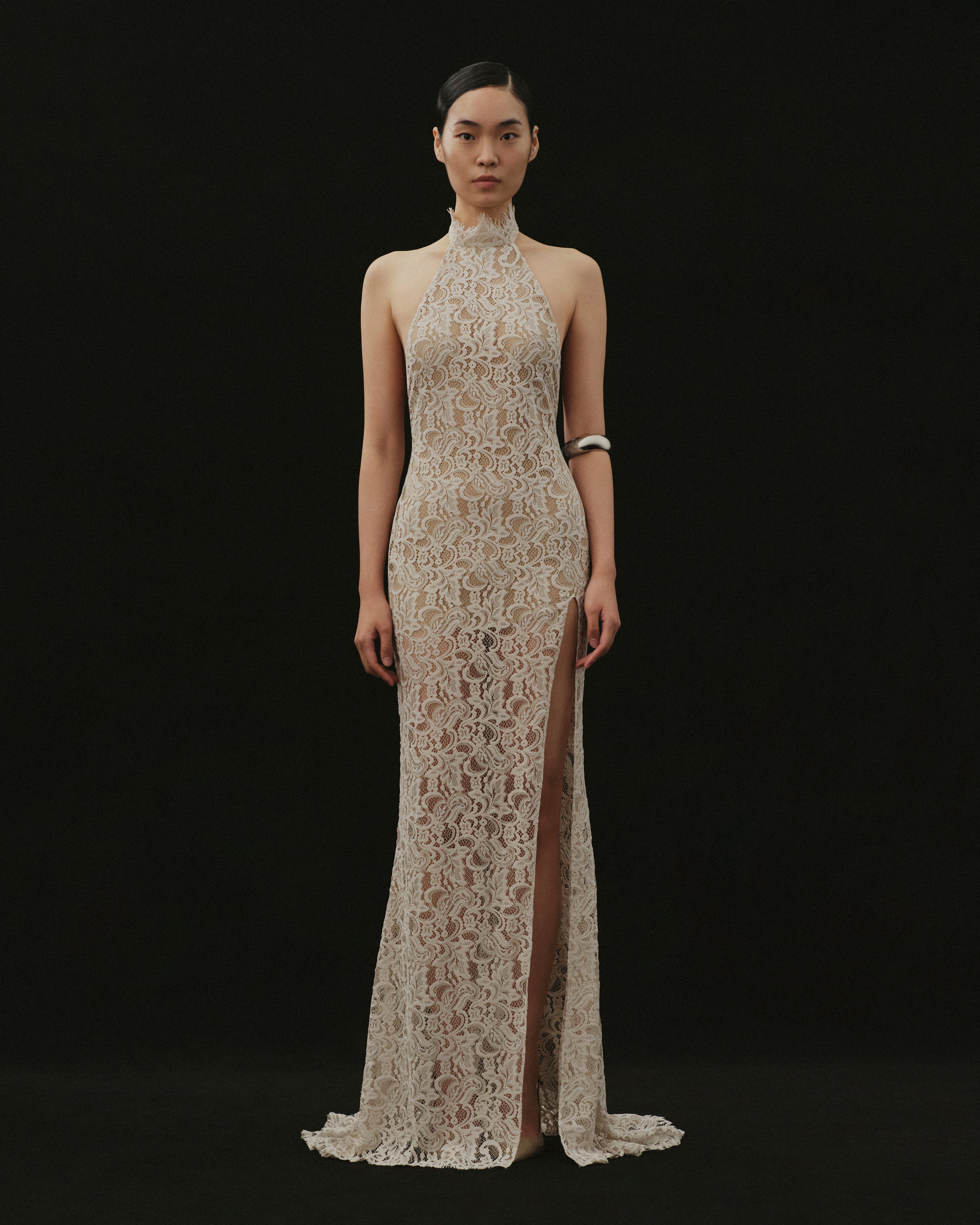 LACE HALTER SLIT DRESS (Pre-Order)