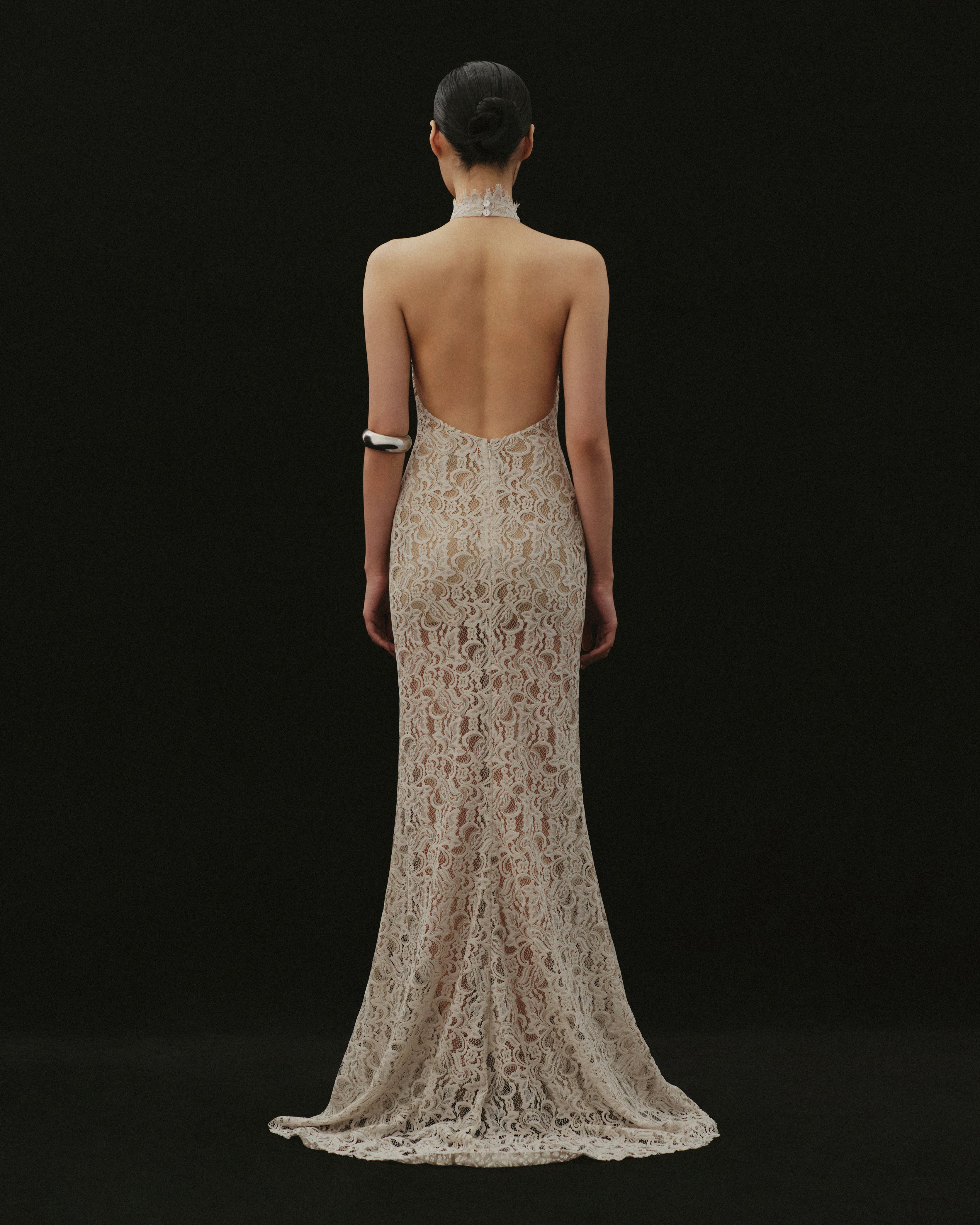 LACE HALTER SLIT DRESS