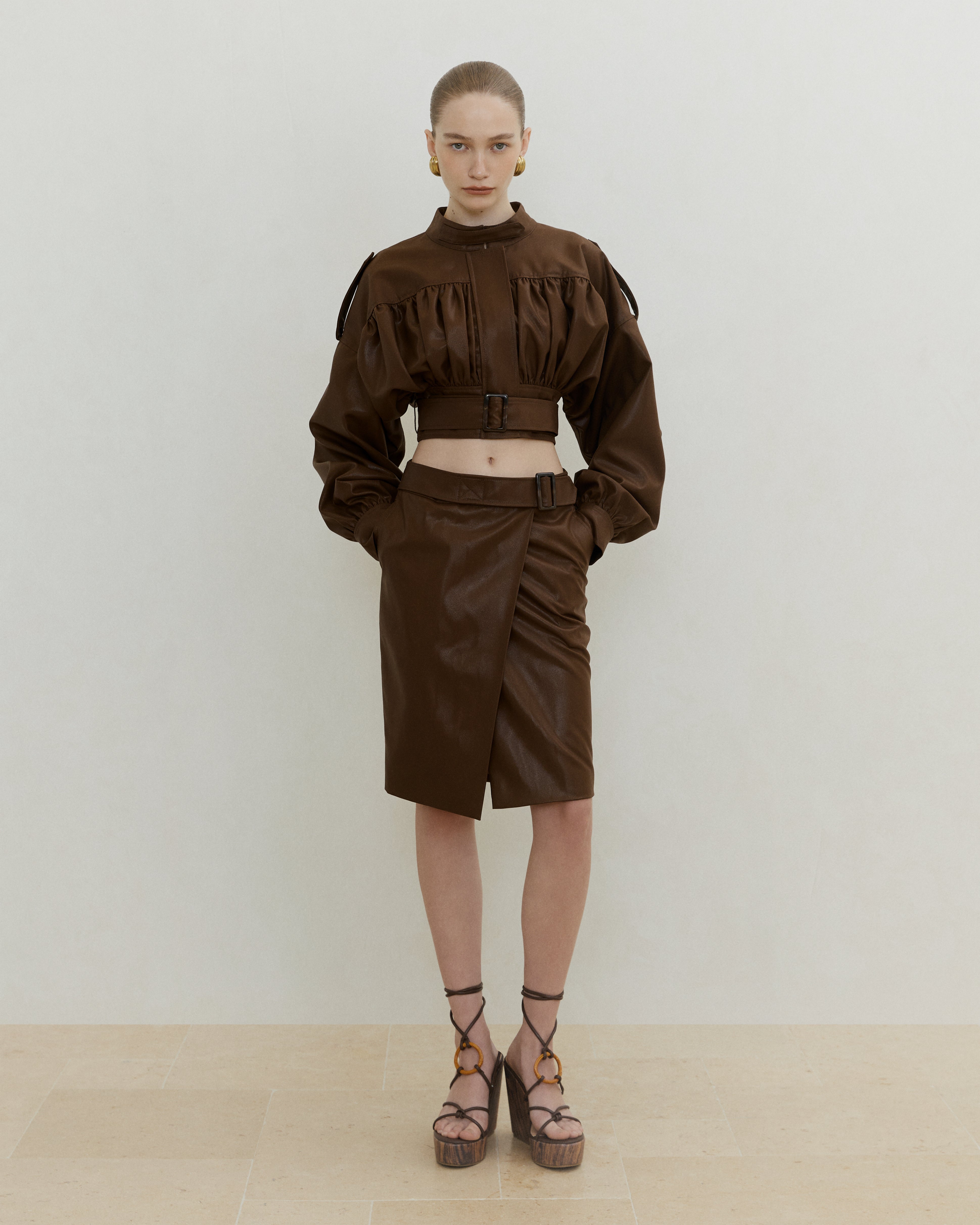 WALNUT GATHERED JACKET