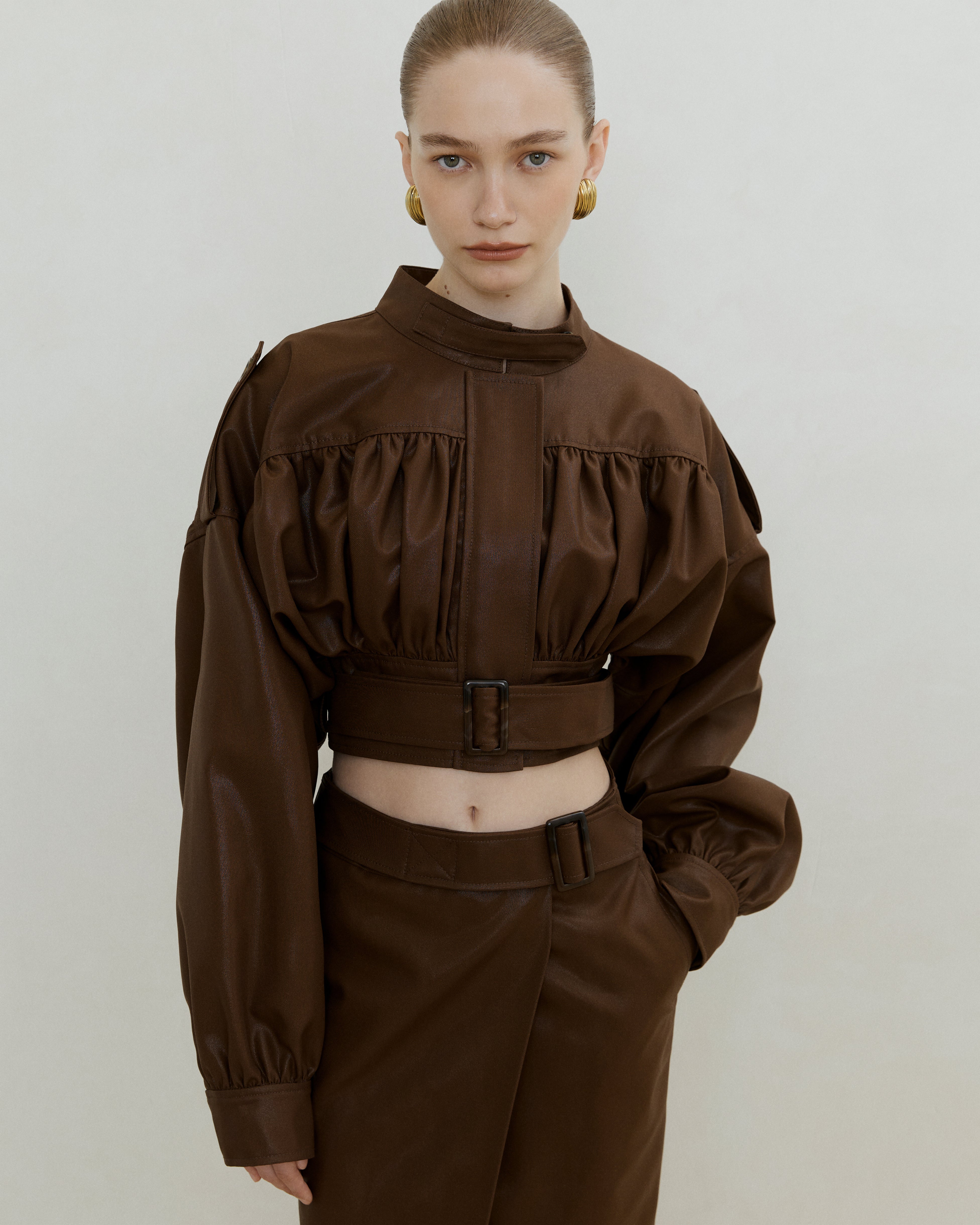 WALNUT GATHERED JACKET