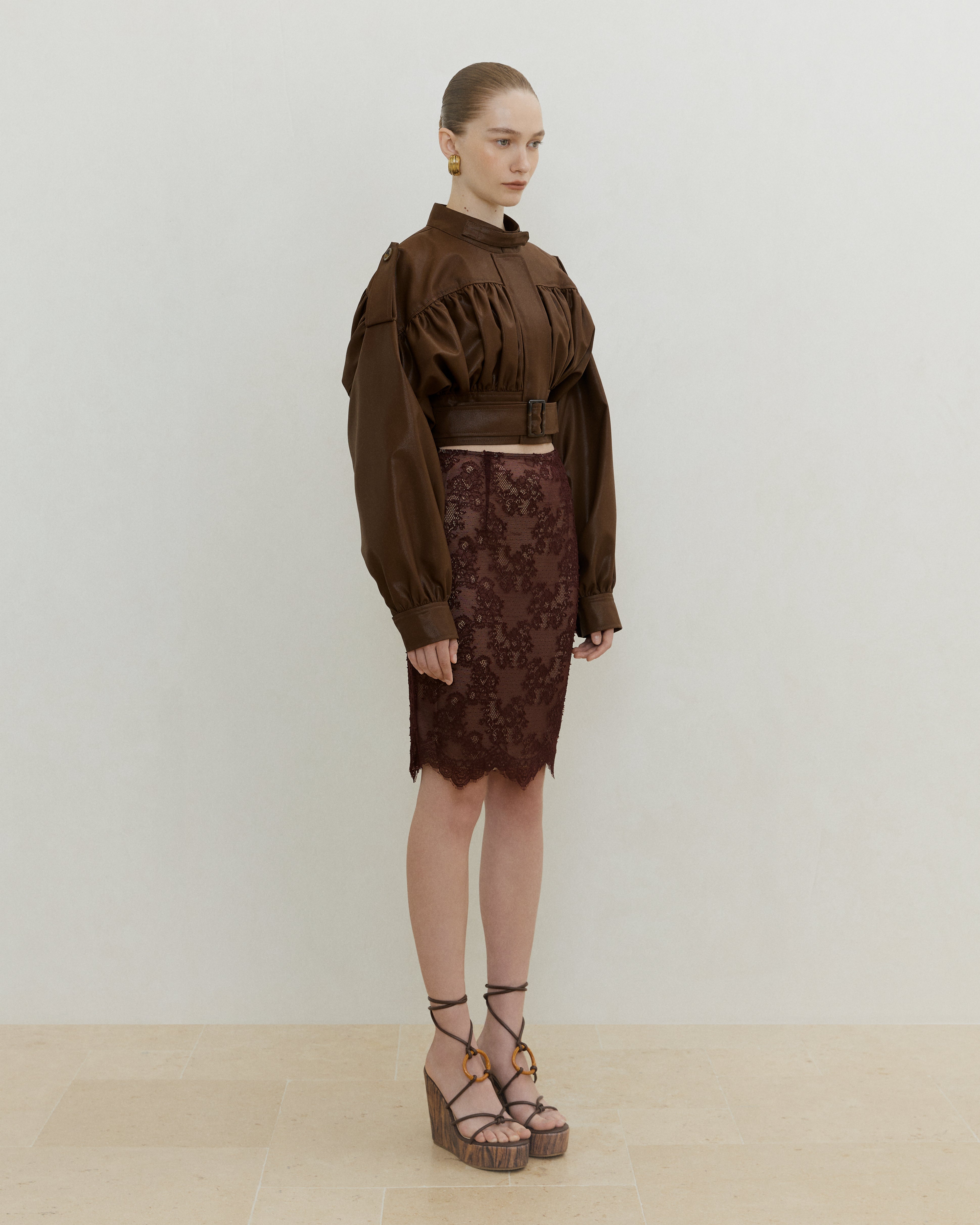 LACE JERSEY PENCIL SKIRT