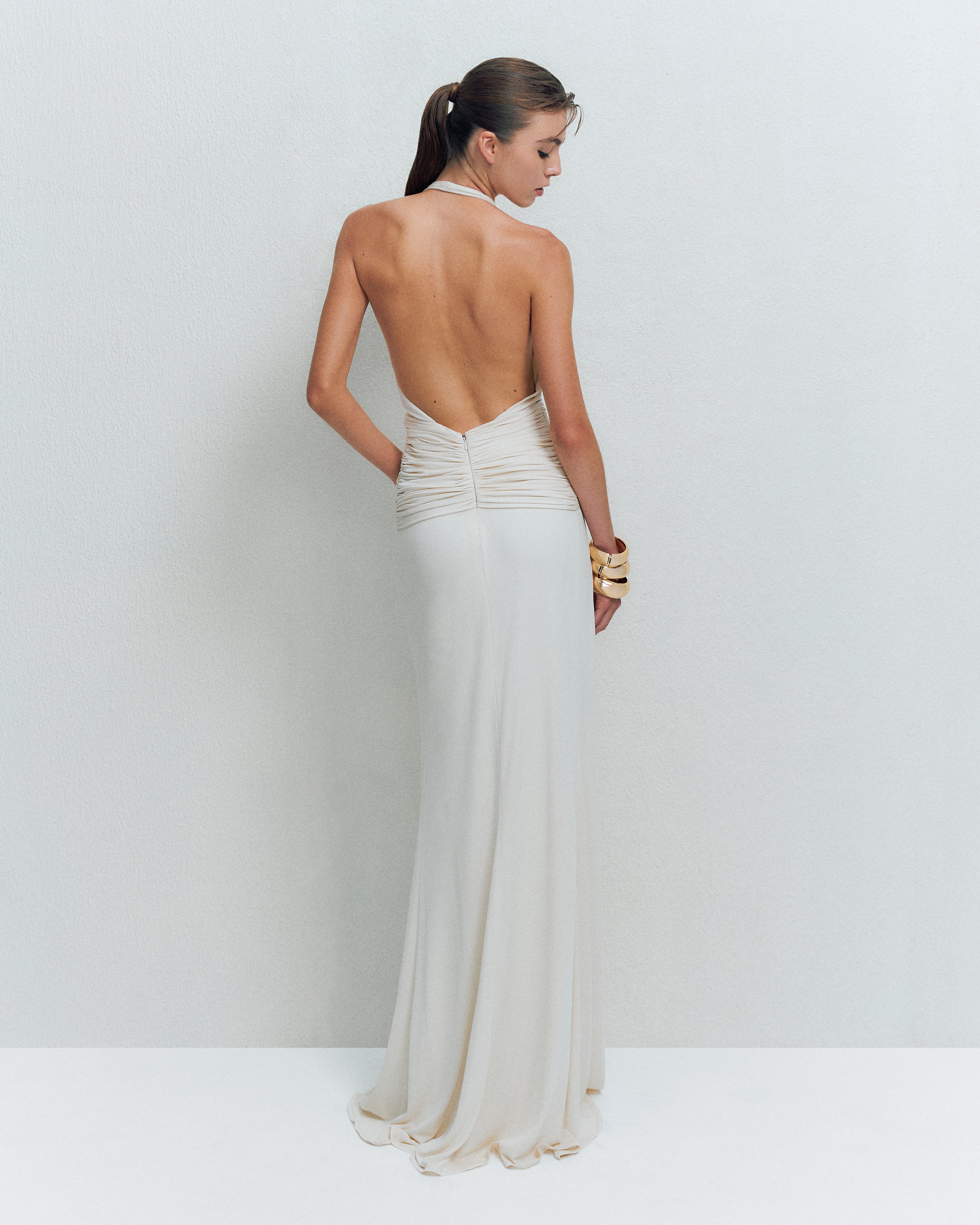 DEEP V-NECK DRAPE MAXI DRESS