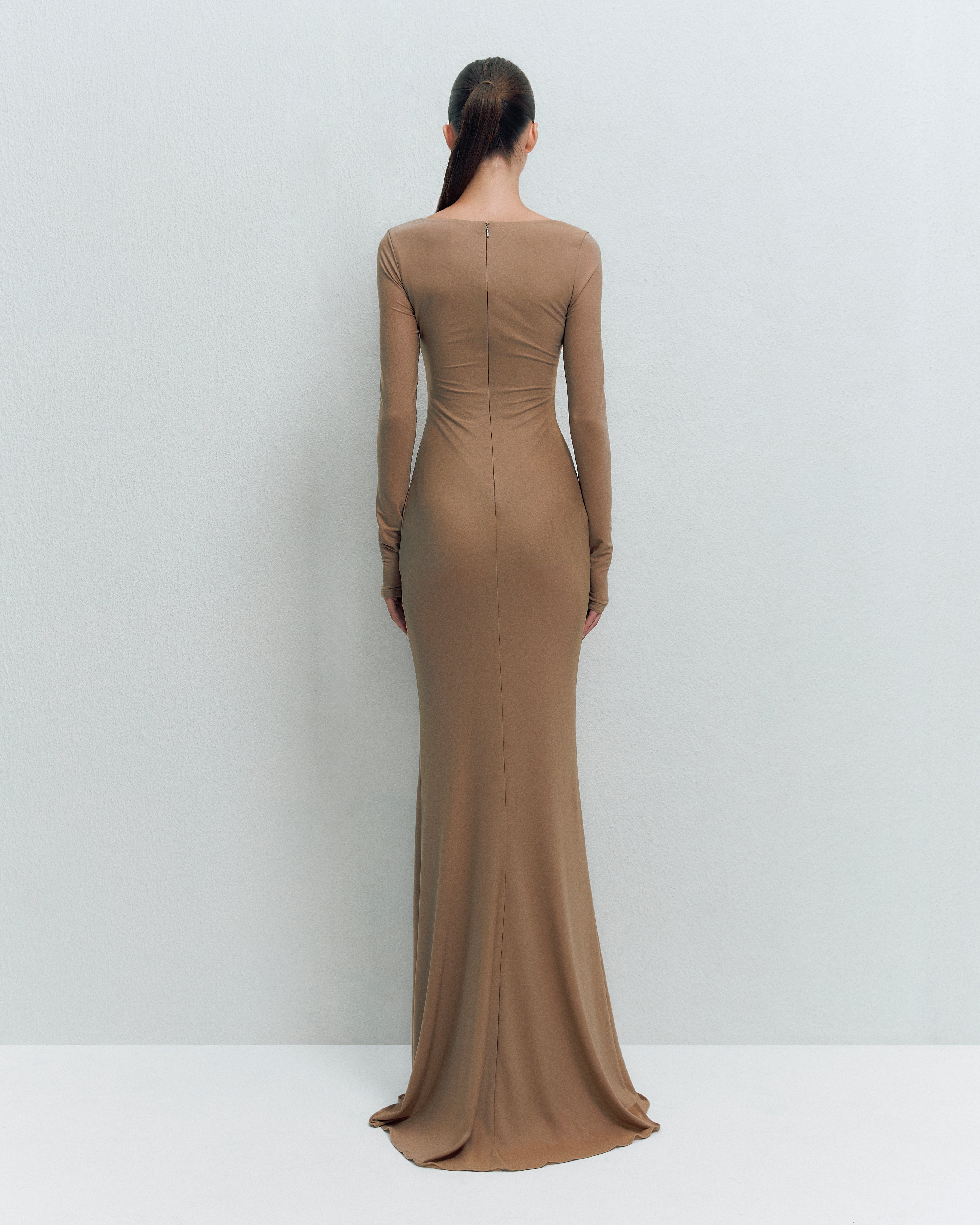 V-NECK RUCHED MAXI DRESS