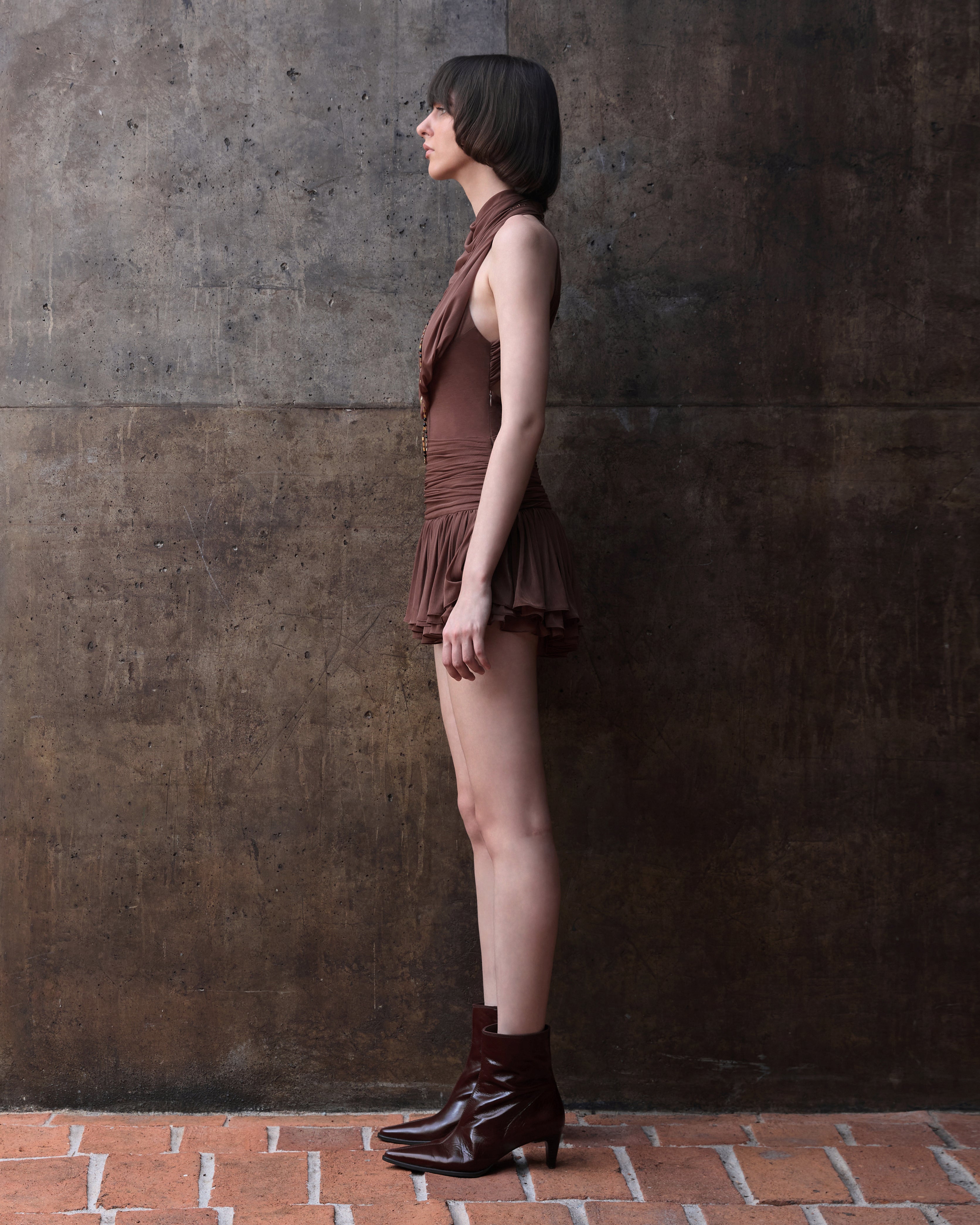JERSEY HALTER NECK MINI DRESS