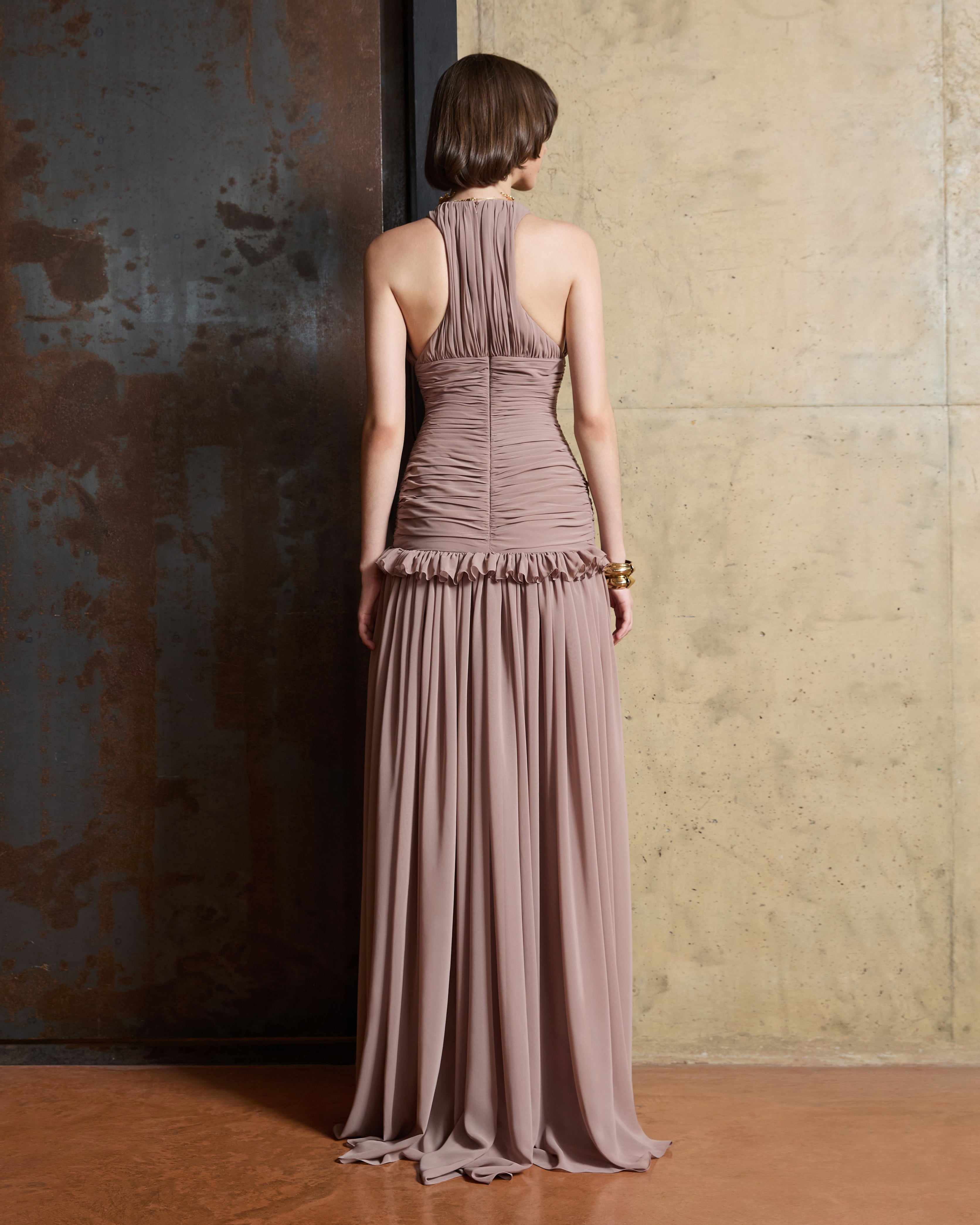 V NECK DRAPED DRESS