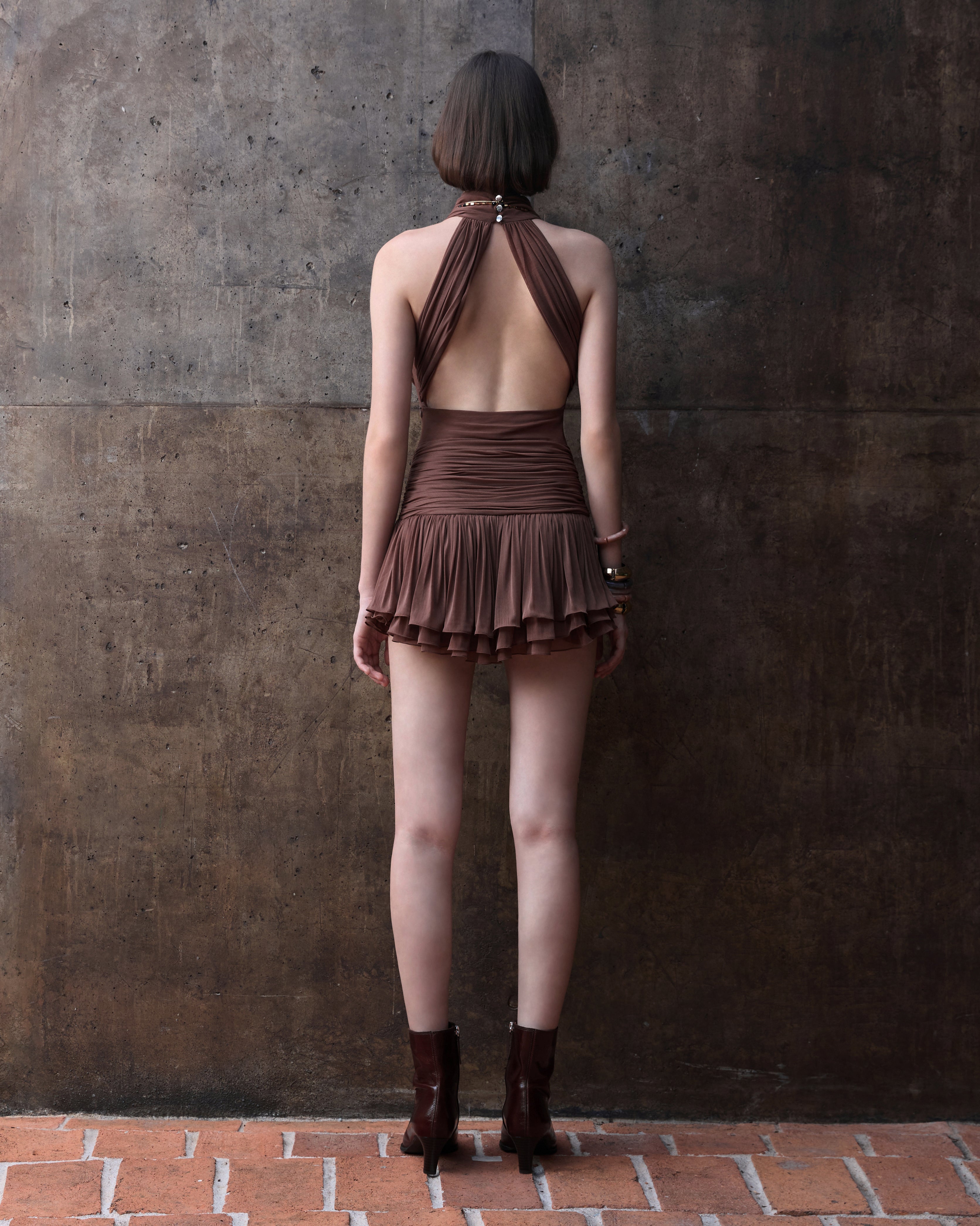 JERSEY HALTER NECK MINI DRESS