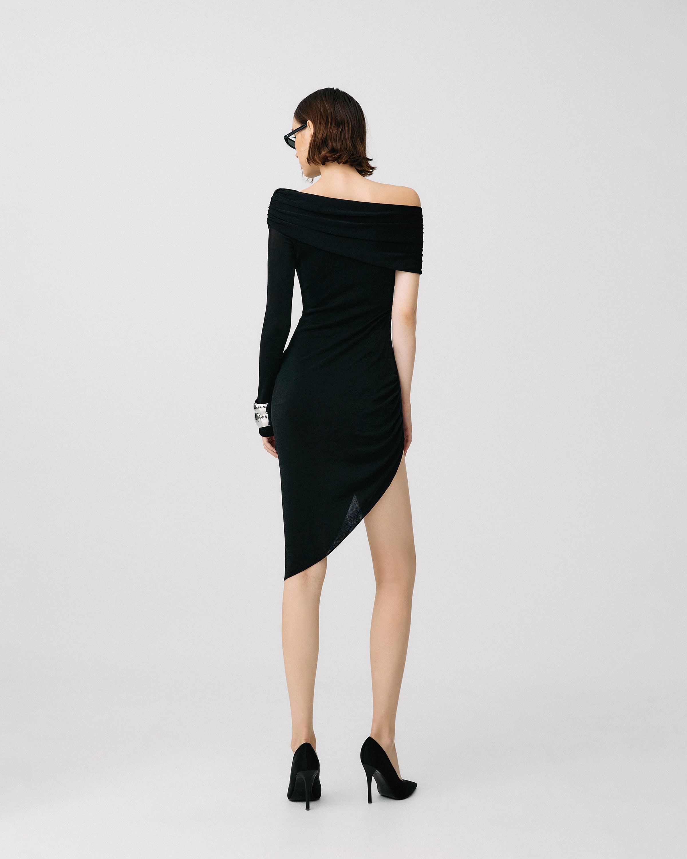 Off-Shoulder Asymmetric Midi Dress
