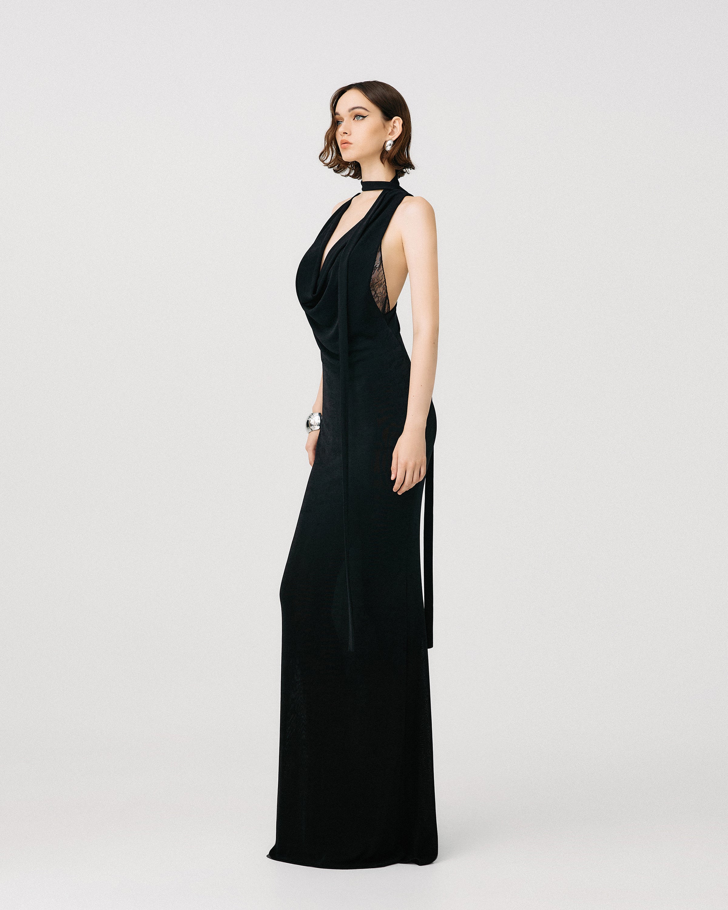 Lace-Trimmed Jersey Gown