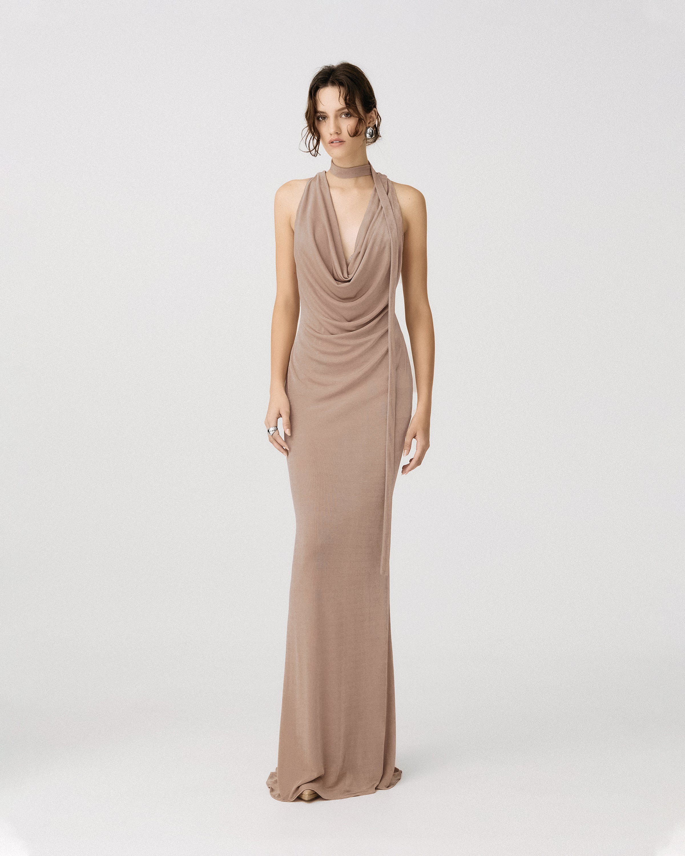 Lace-Trimmed Jersey Gown