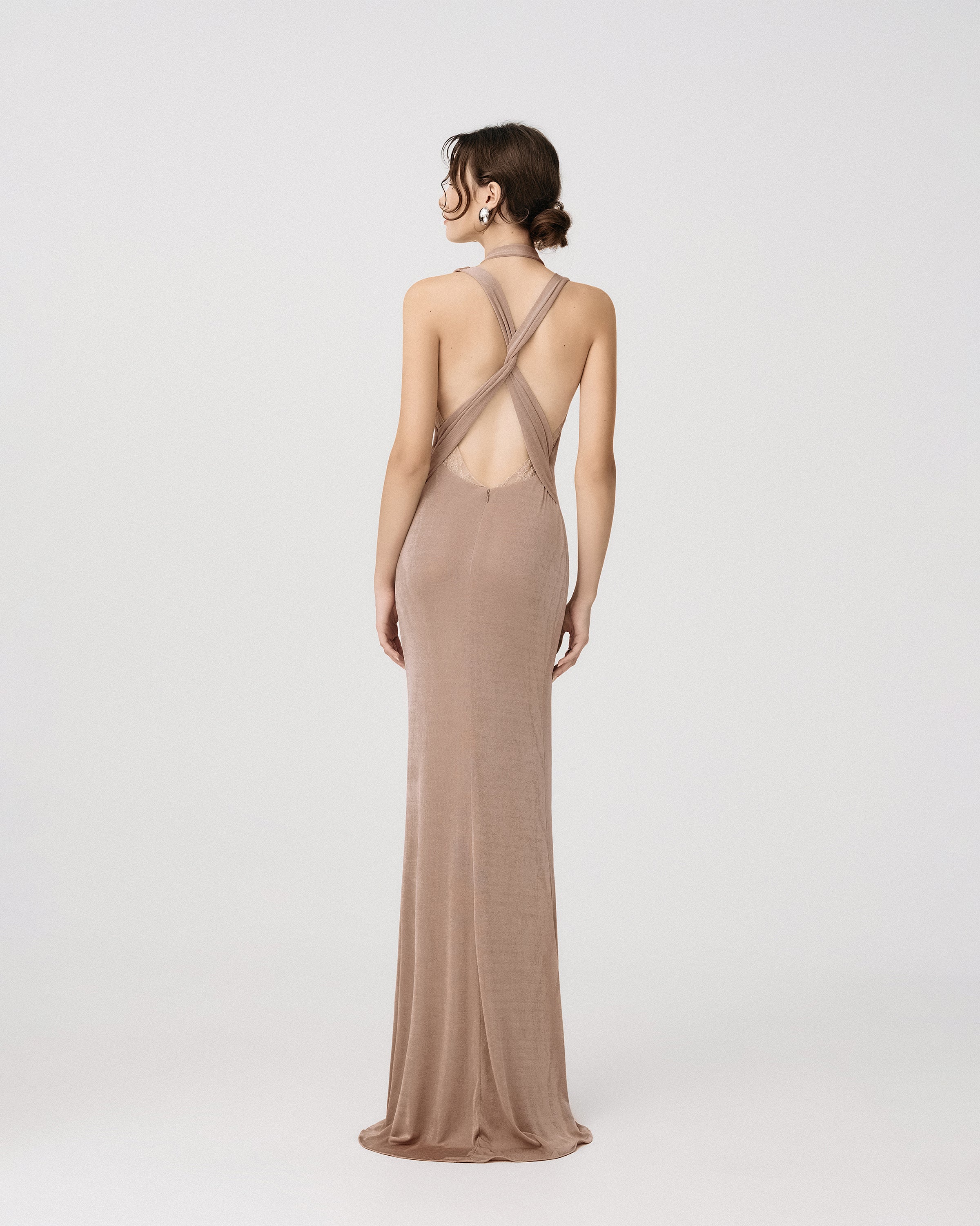 Lace-Trimmed Jersey Gown