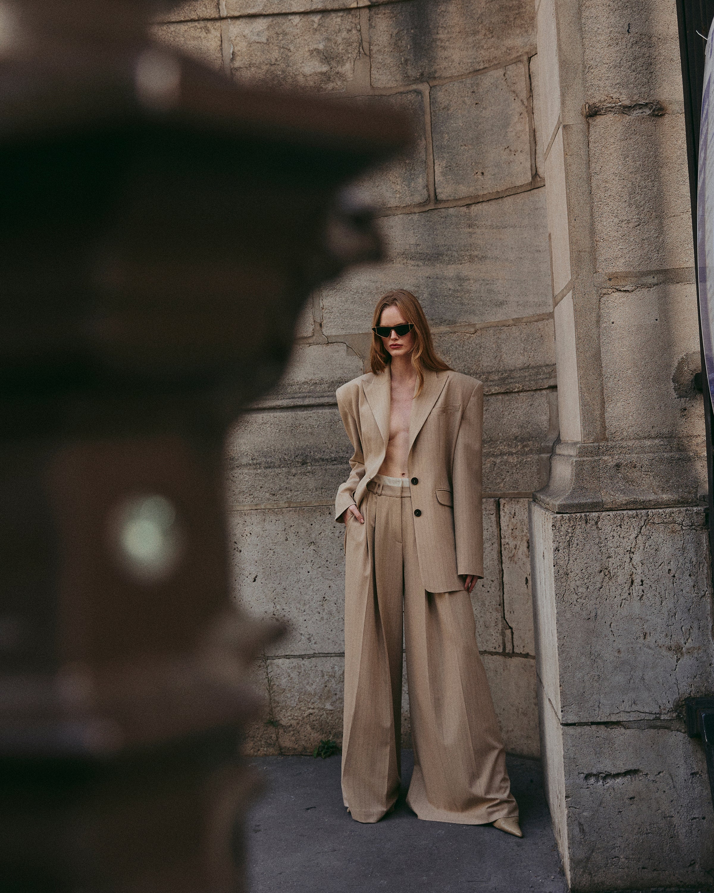 Wool-Striped Oversized Blazer