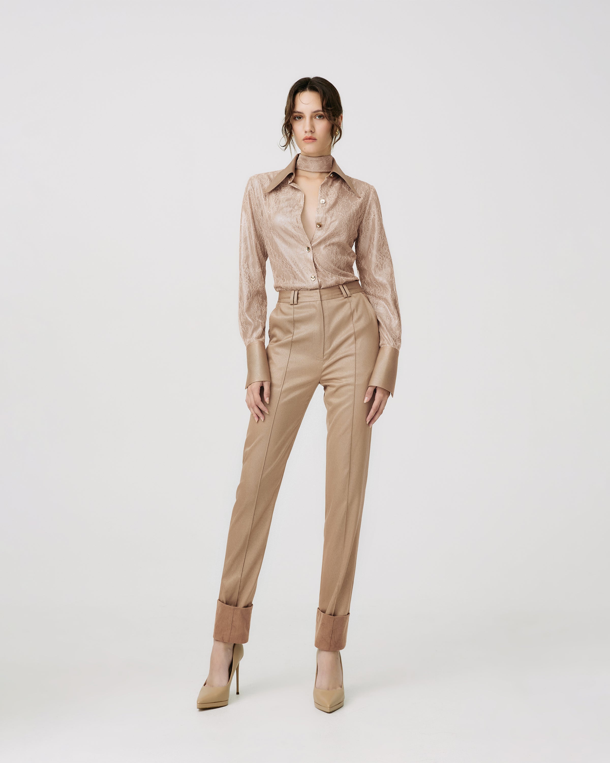 Exposed Cuff Straight-Leg Pants