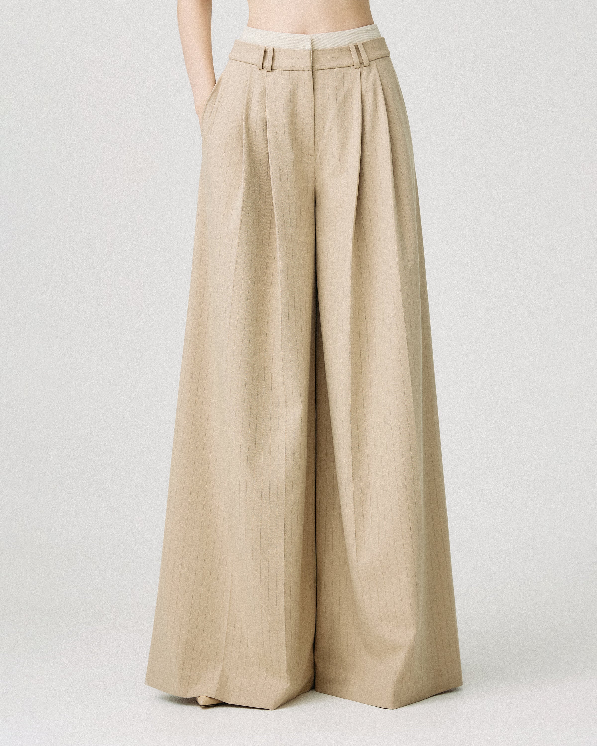 Double-Waist Detail Flared Pants