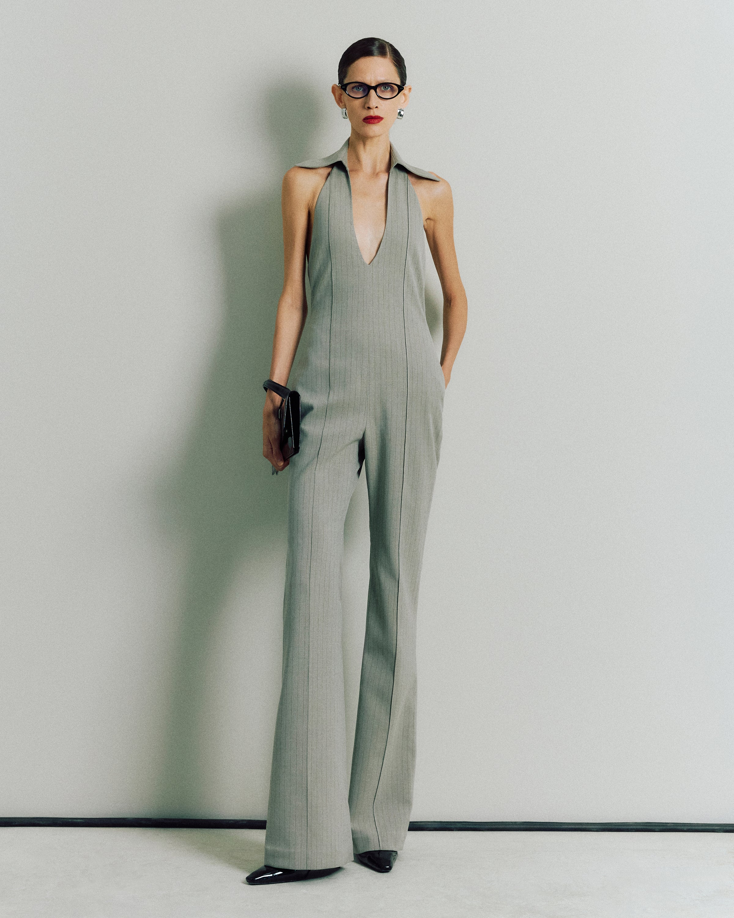 HALTER NECK JUMPSUIT WITH LAPELS