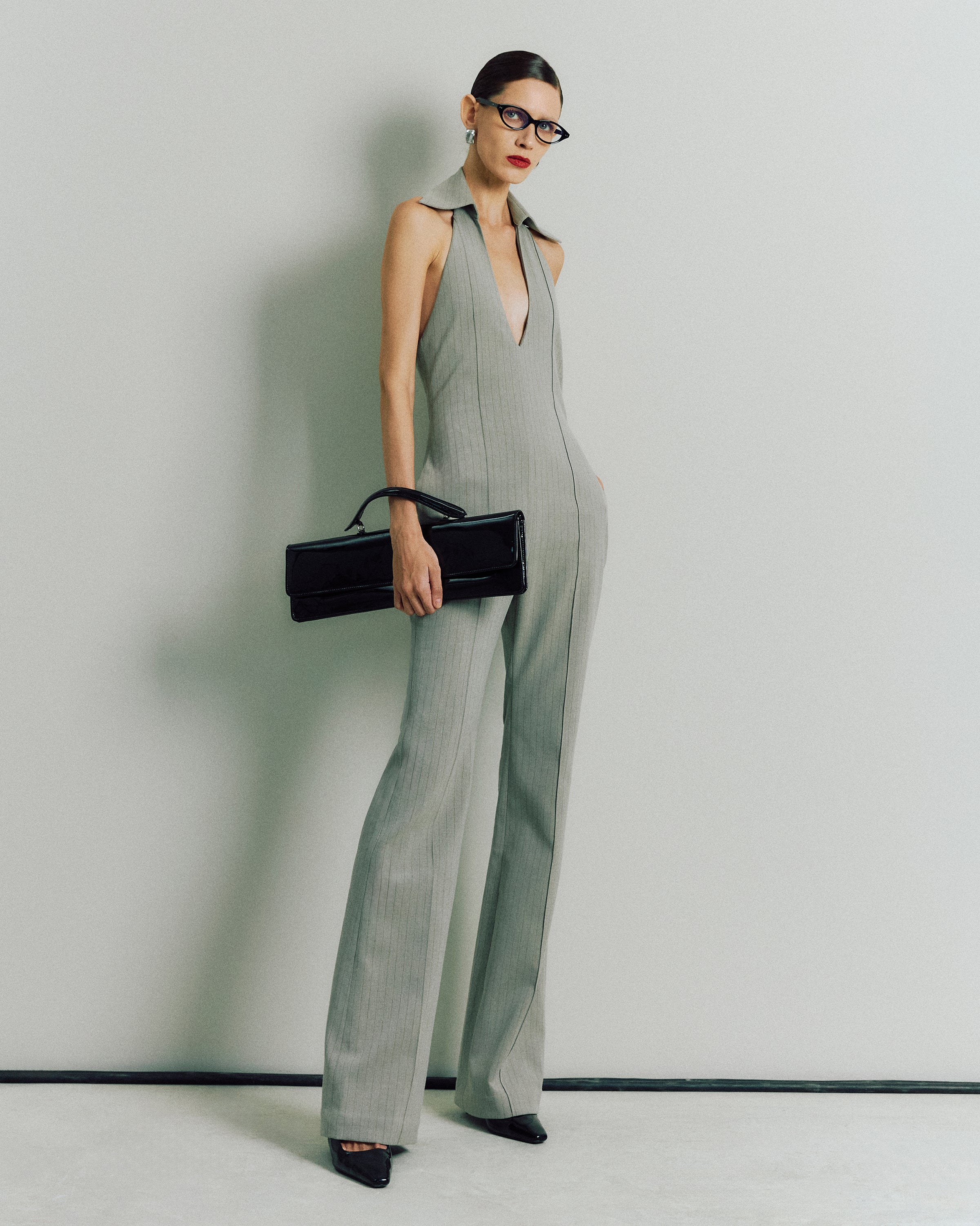 HALTER NECK JUMPSUIT WITH LAPELS