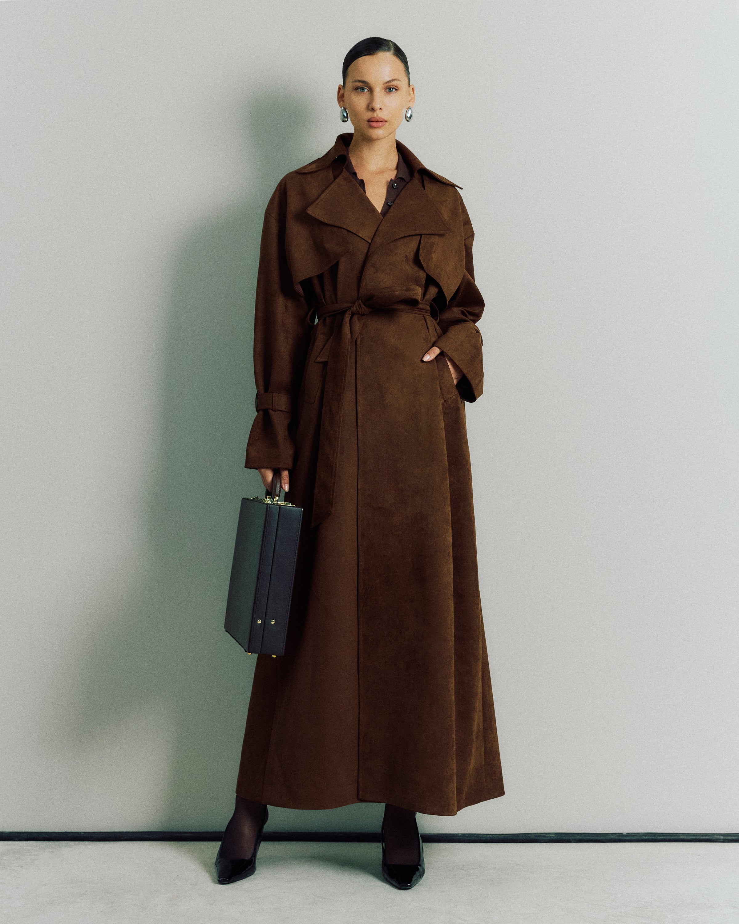 SUEDE MAXI TRENCH COAT