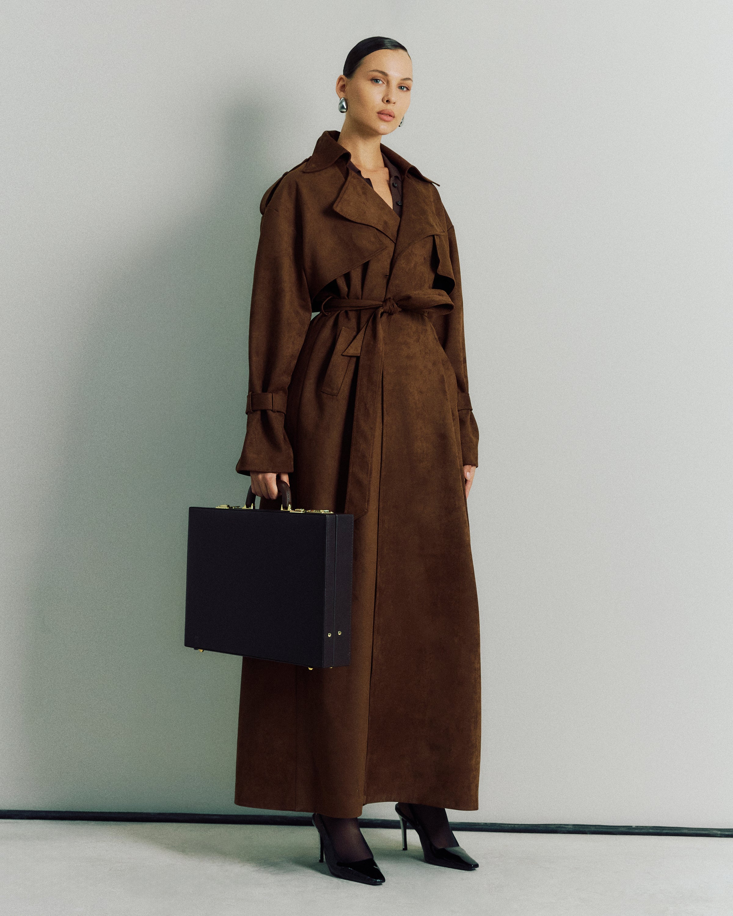 SUEDE MAXI TRENCH COAT