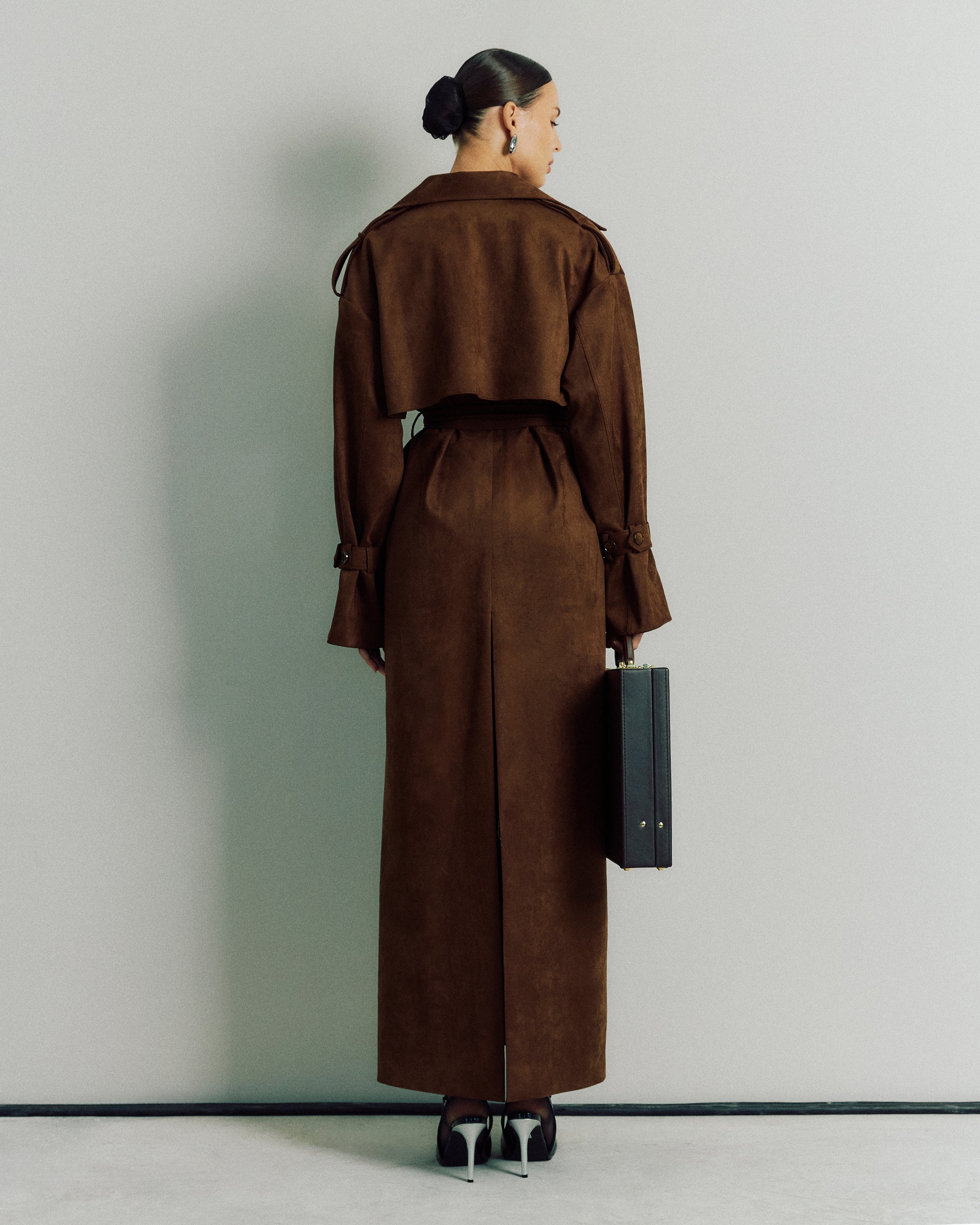 SUEDE MAXI TRENCH COAT