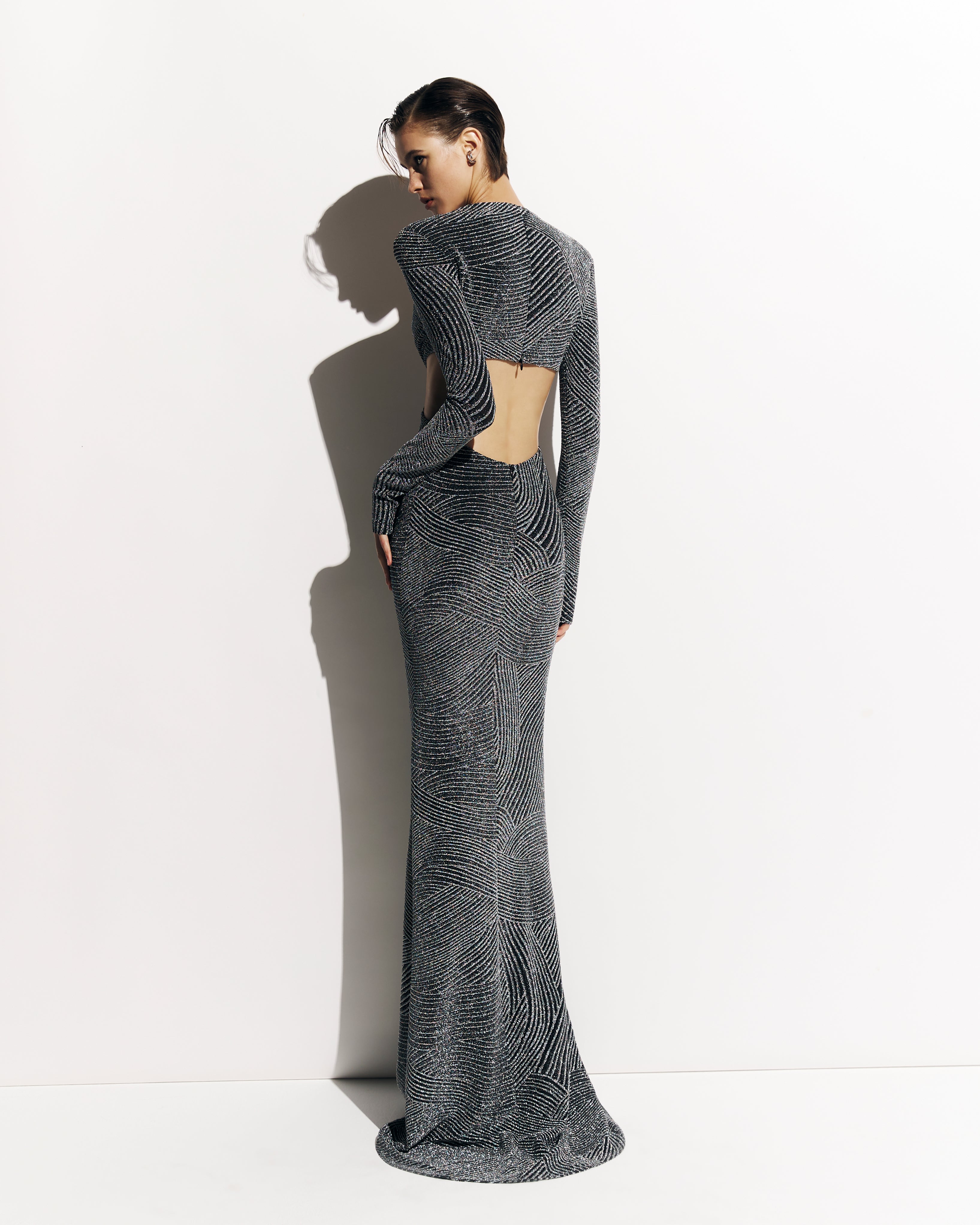 Glitter Jacquard Twist-Front Gown