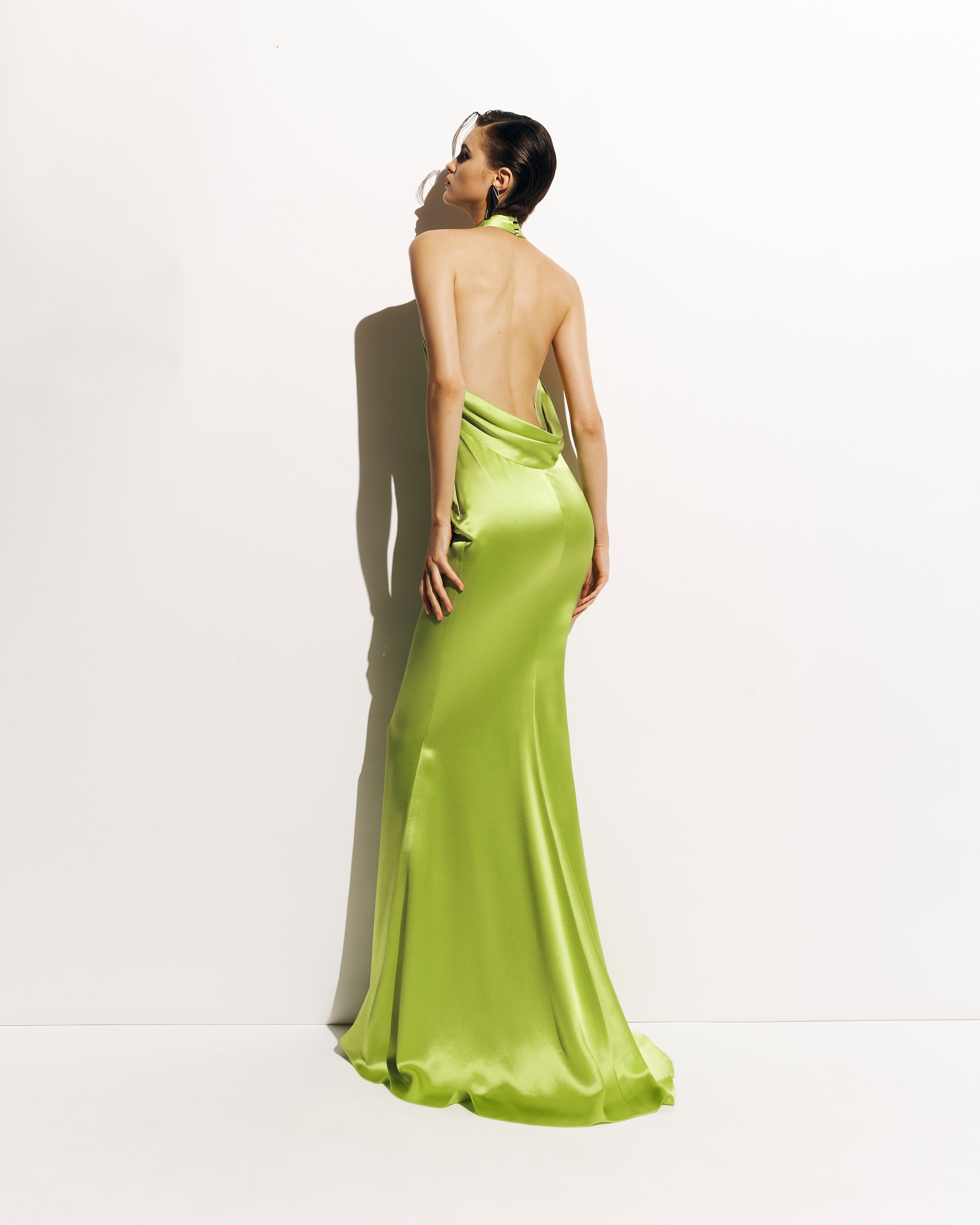 Satin Halter-Neck Maxi Gown