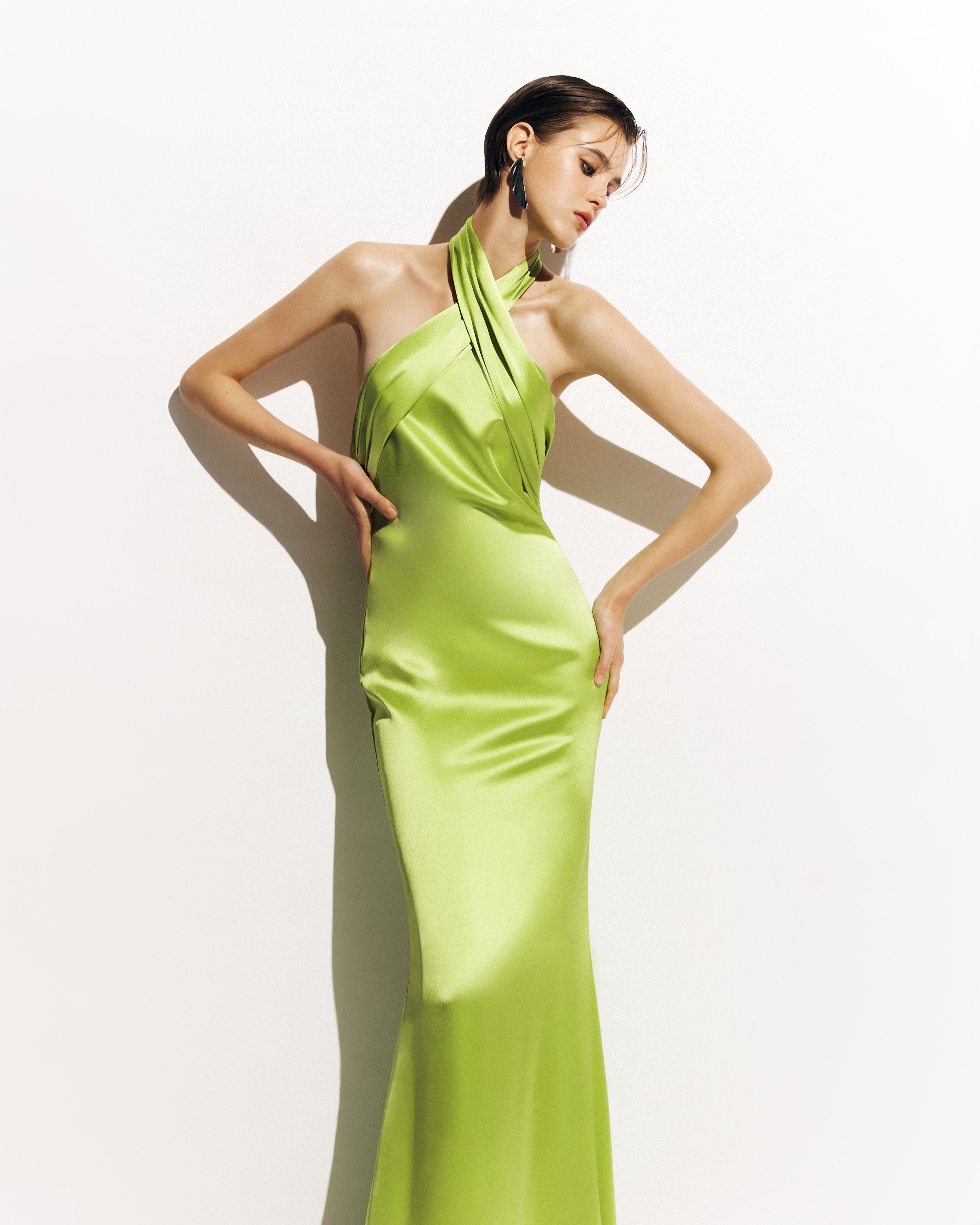 Satin Halter-Neck Maxi Gown