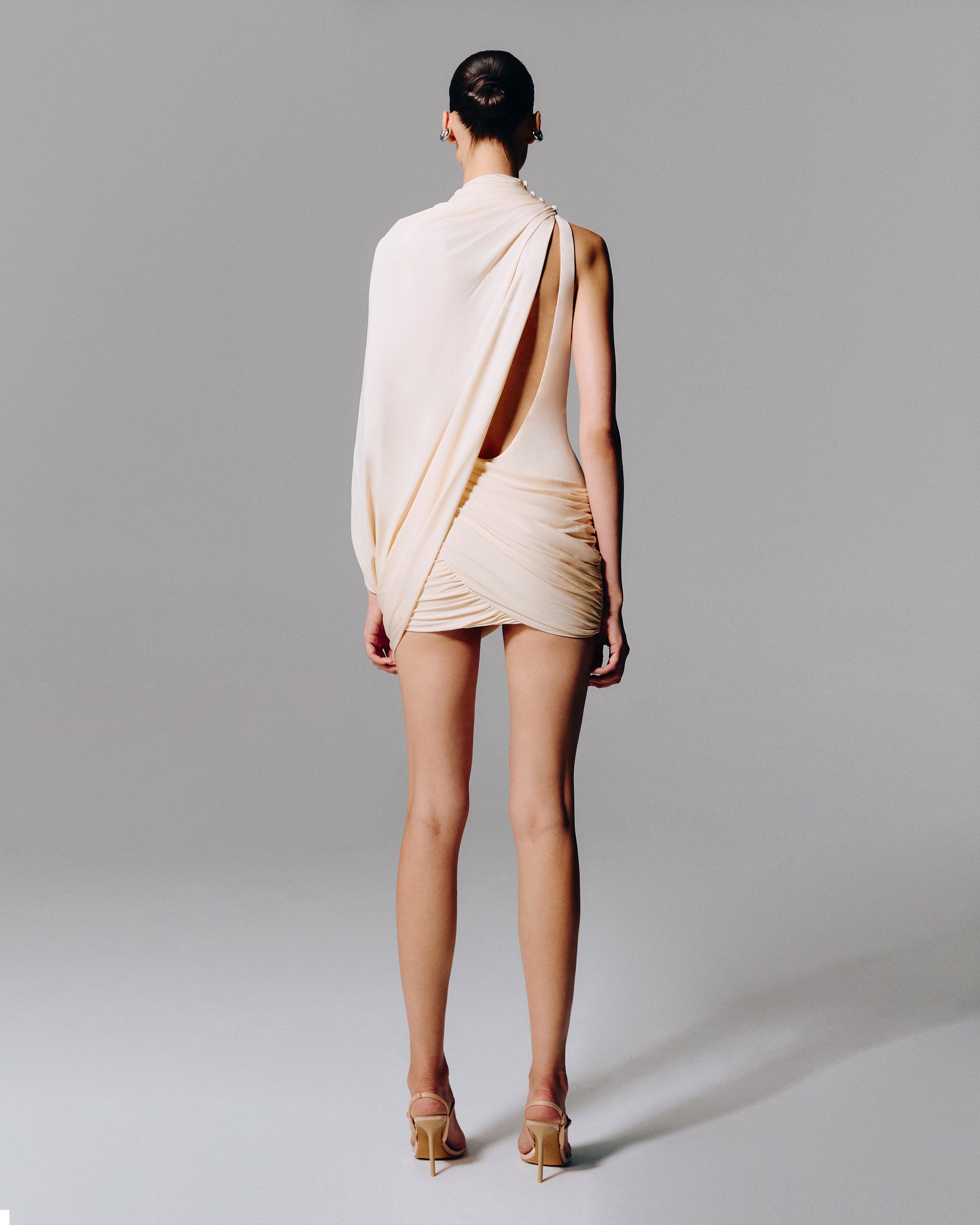 ASYMMETRIC DRAPED JERSEY MINIDRESS