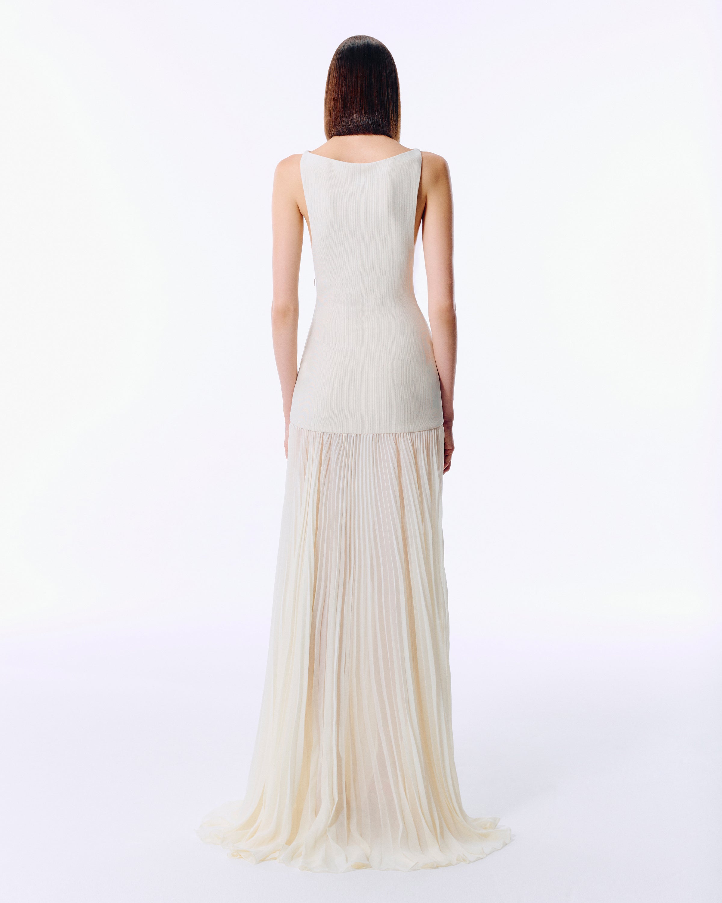 JERSEY SLEEVELESS PLEATED MAXI DRESS