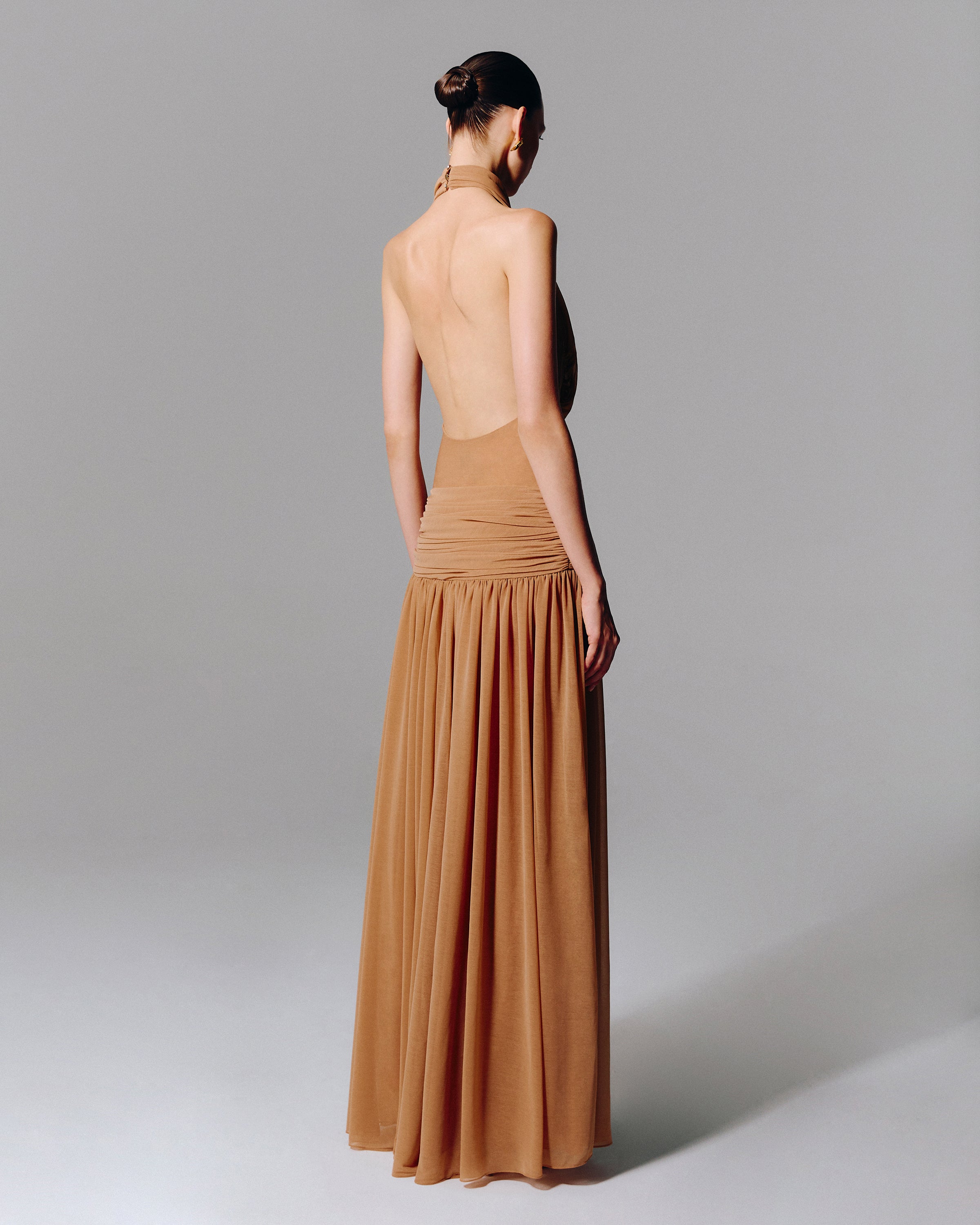 HALTER NECK DRAPED MAXI DRESS