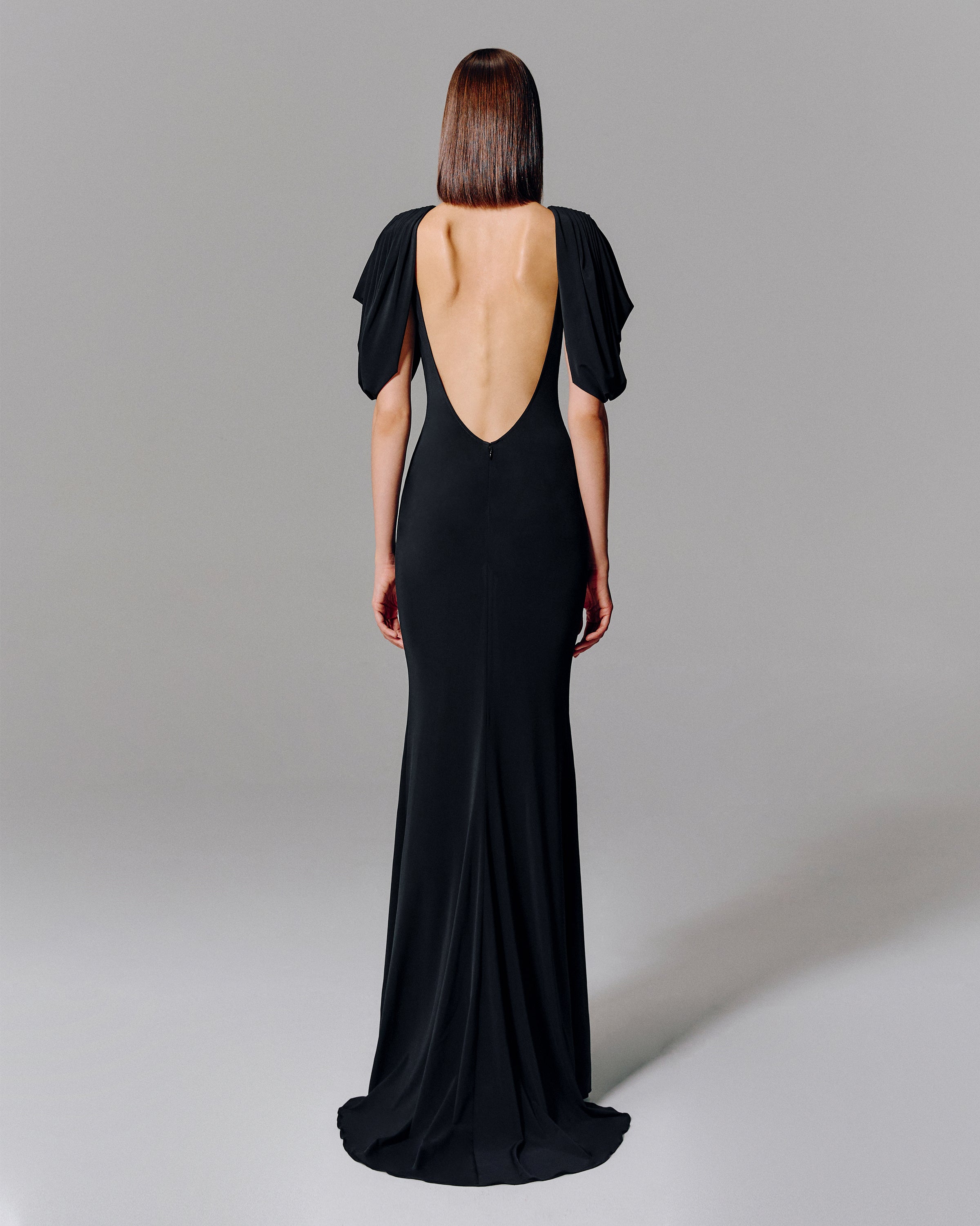 OPEN BACK HALTER NECK BLACK MAXI DRESS