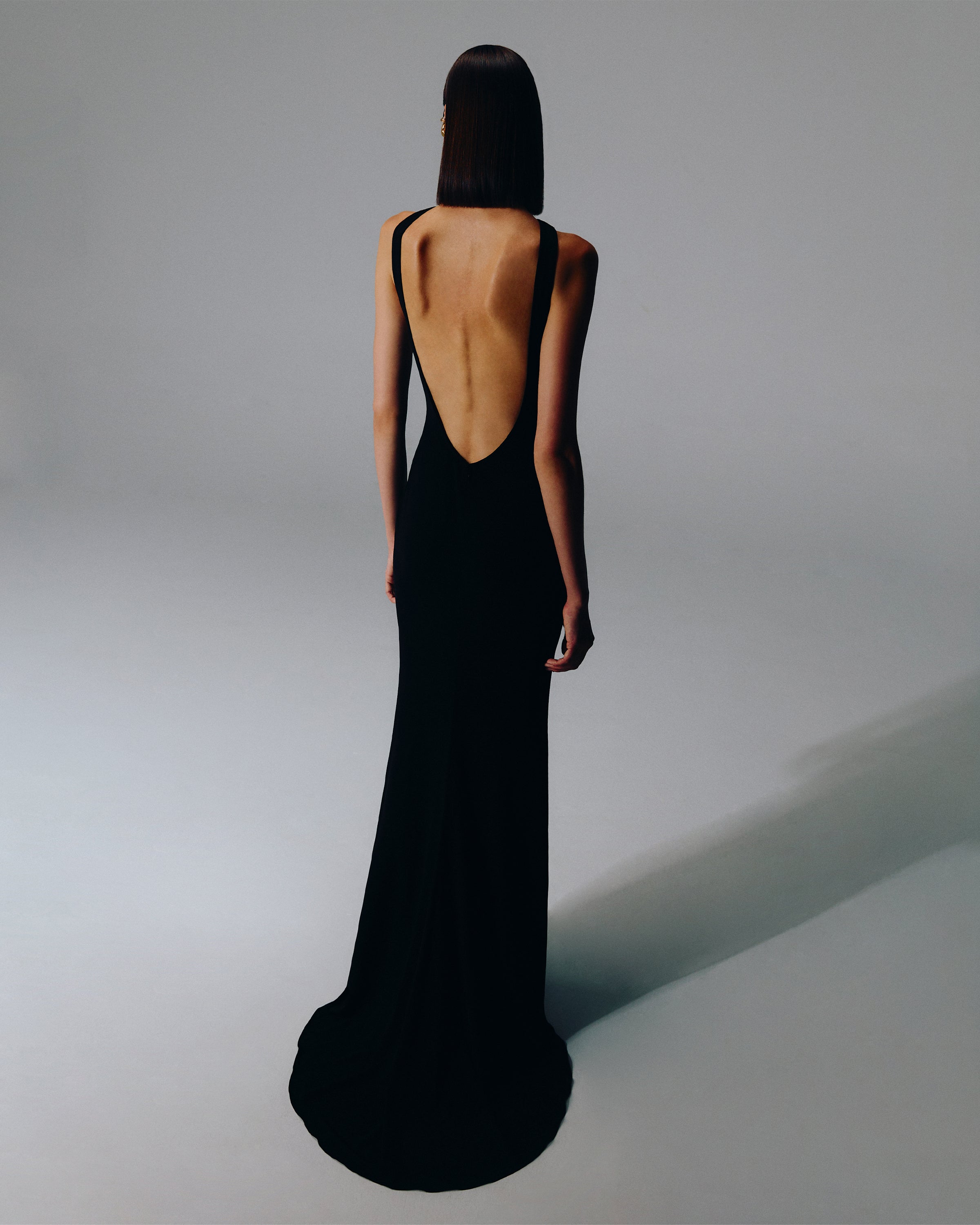 OPEN BACK HALTER NECK BLACK MAXI DRESS